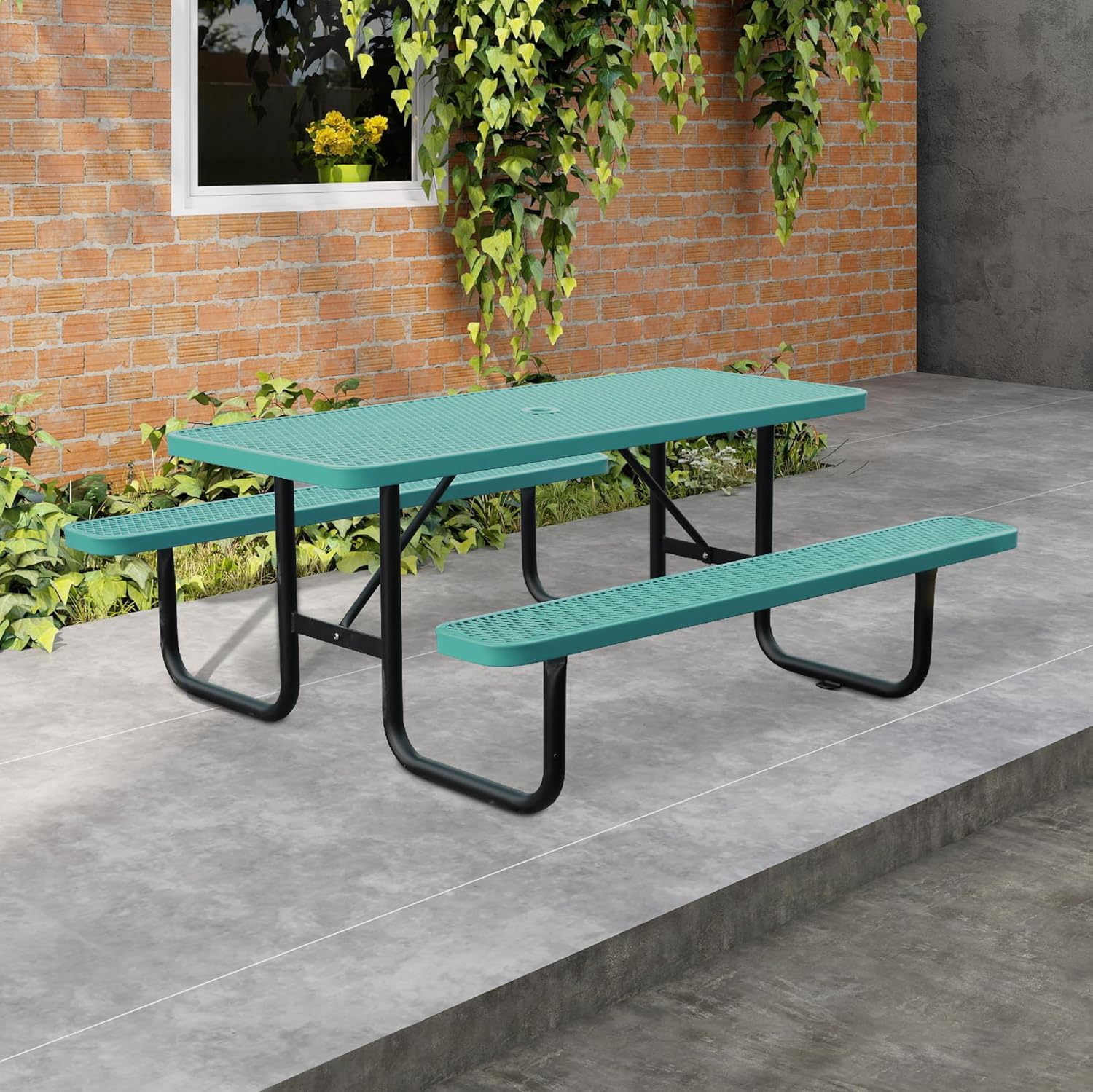 4FT Metal Picnic Tables for Outdoors, Commercial Rectangular Picnic Table and Bench Set