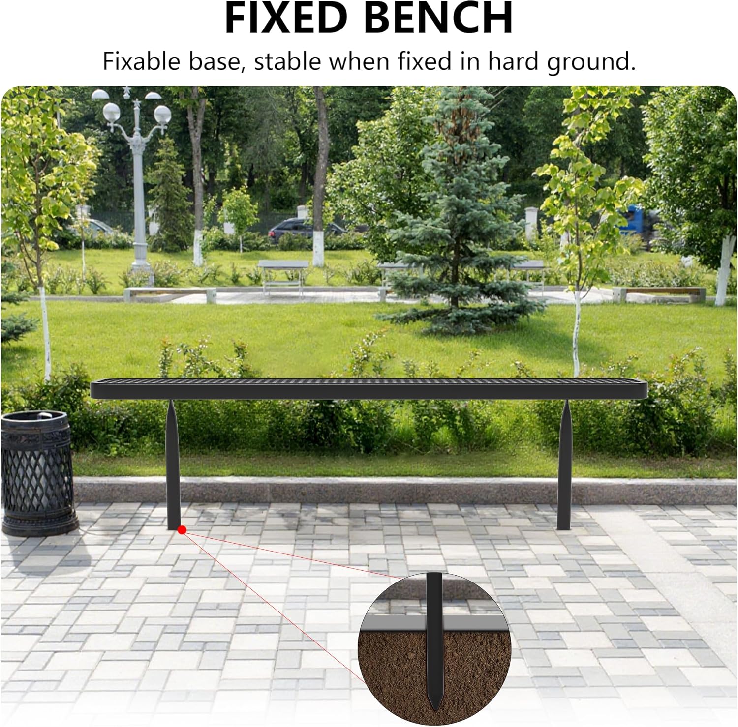 6 FT Heavy Duty Metal Park Bench for Outside, Outdoor Backless Bench with Thermoplastic Coating