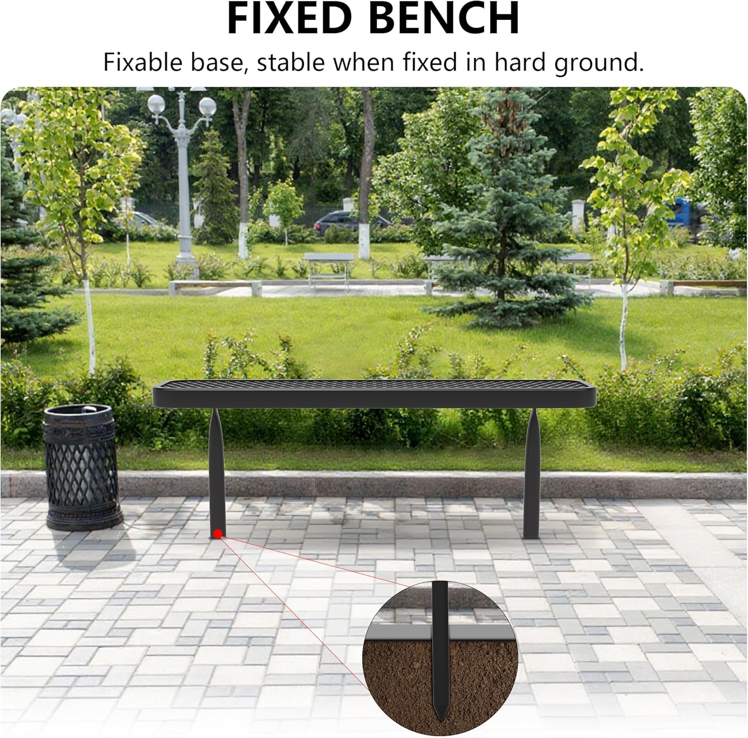 4 FT Heavy Duty Metal Park Bench for Outside, Outdoor Backless Bench with Thermoplastic Coating