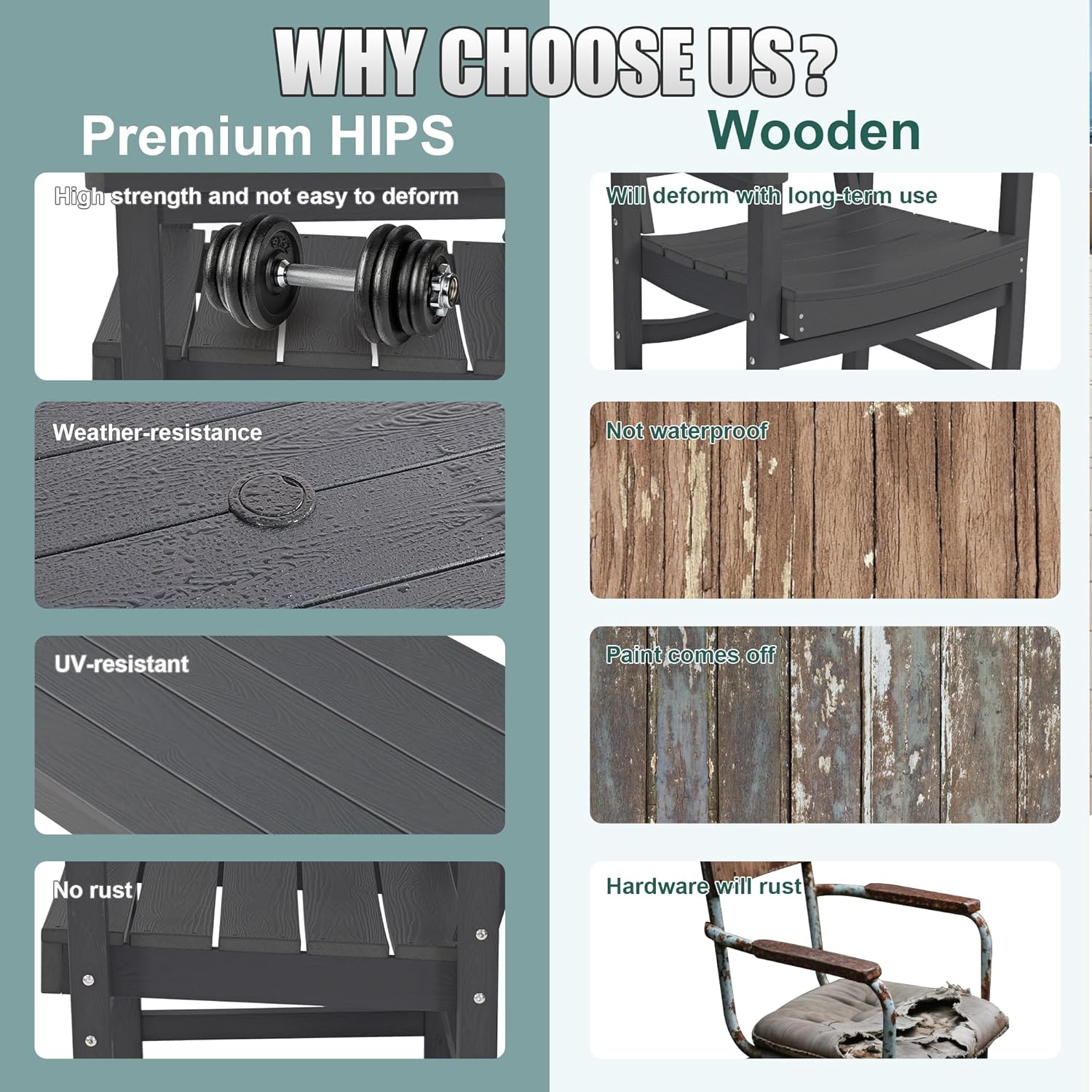 Patio Dining Chair Set of 2, Poly Lumber Outdoor Dining Chairs, Weather Resistant HIPS Outdoor Chairs