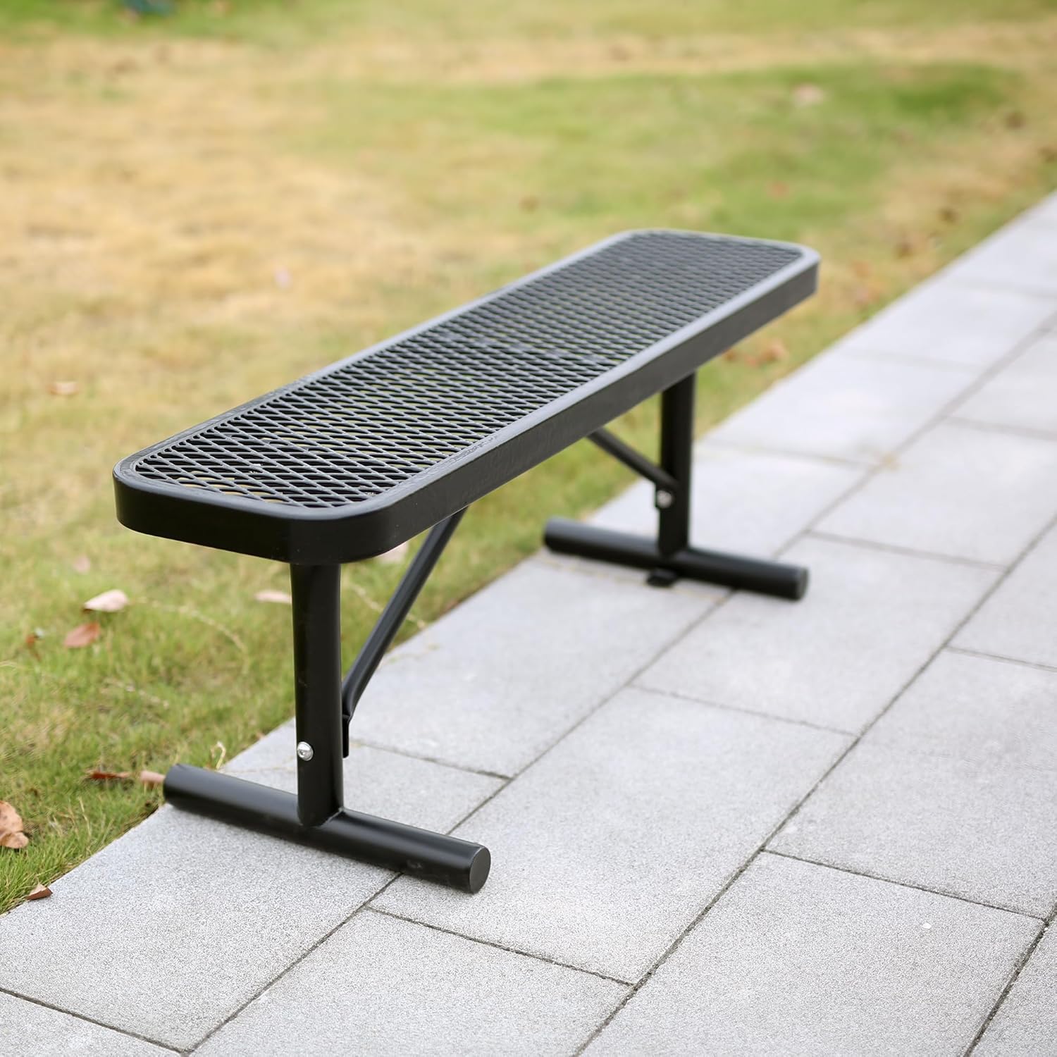4 Feet Metal Park Bench for Outside, Outdoor Heavy Duty Garden Bench with Portable Frame