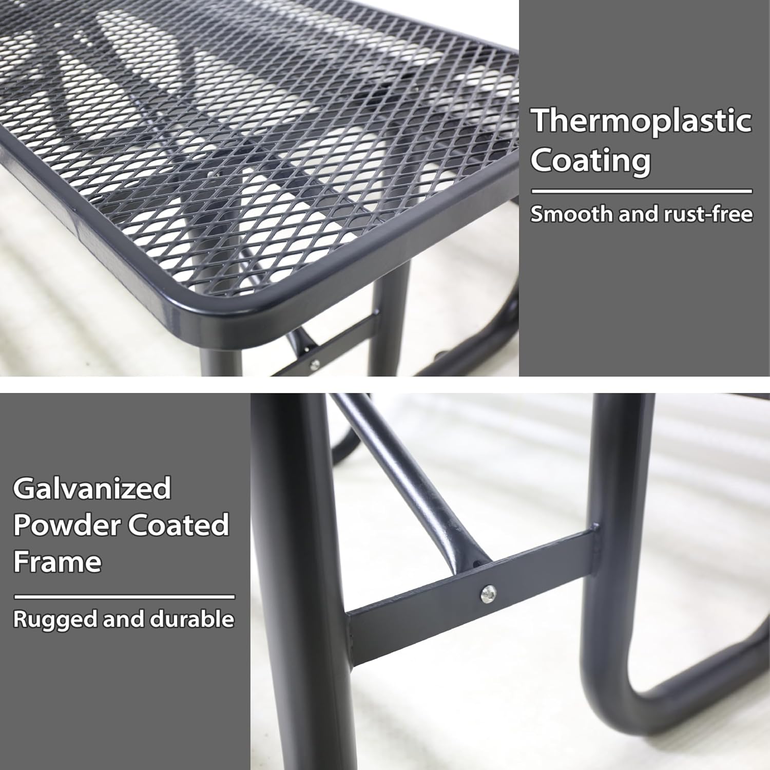 4FT Metal Picnic Tables for Outdoors, Commercial Rectangular Picnic Table and Bench Set for Outside