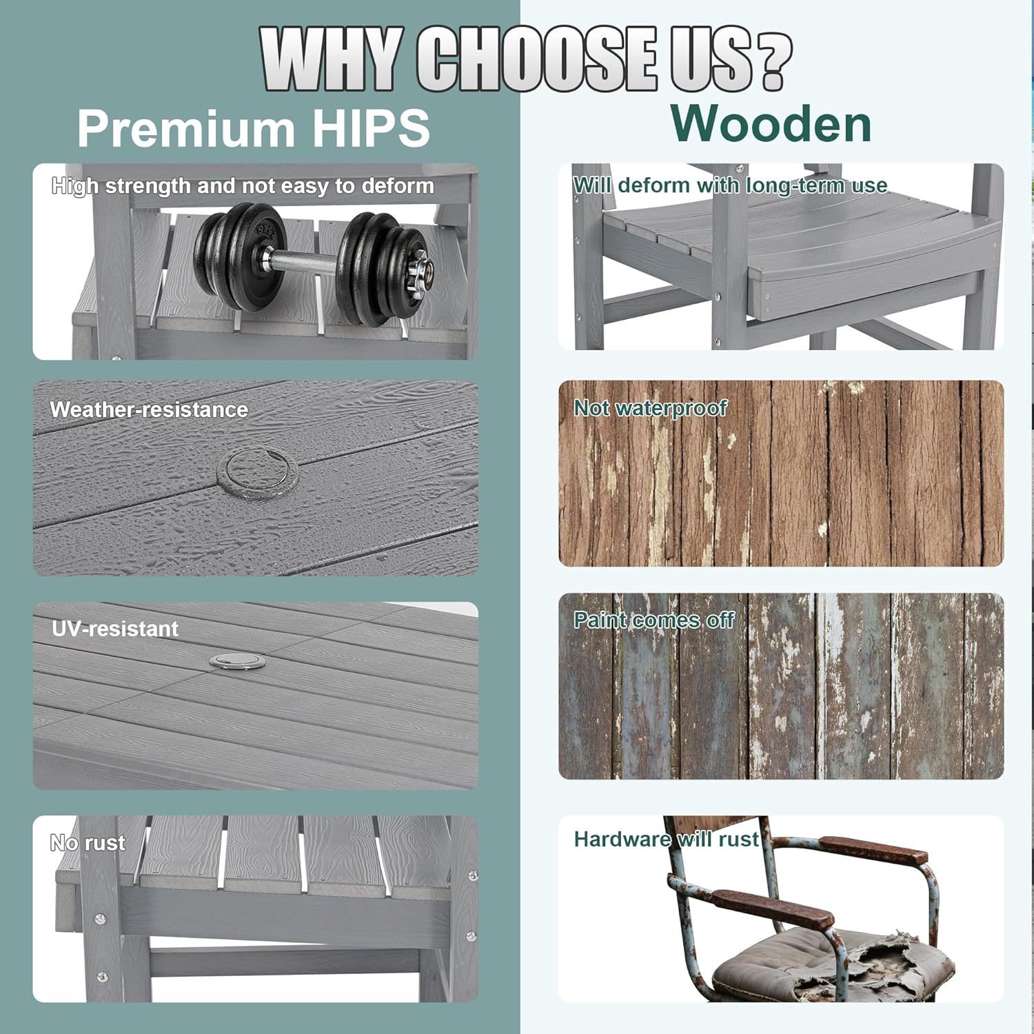 6-Piece HIPS Patio Dining Set, Outdoor Dining Table and Chairs Set with Umbrella Hole, Weatherproof Dining Table Set for 6 Person