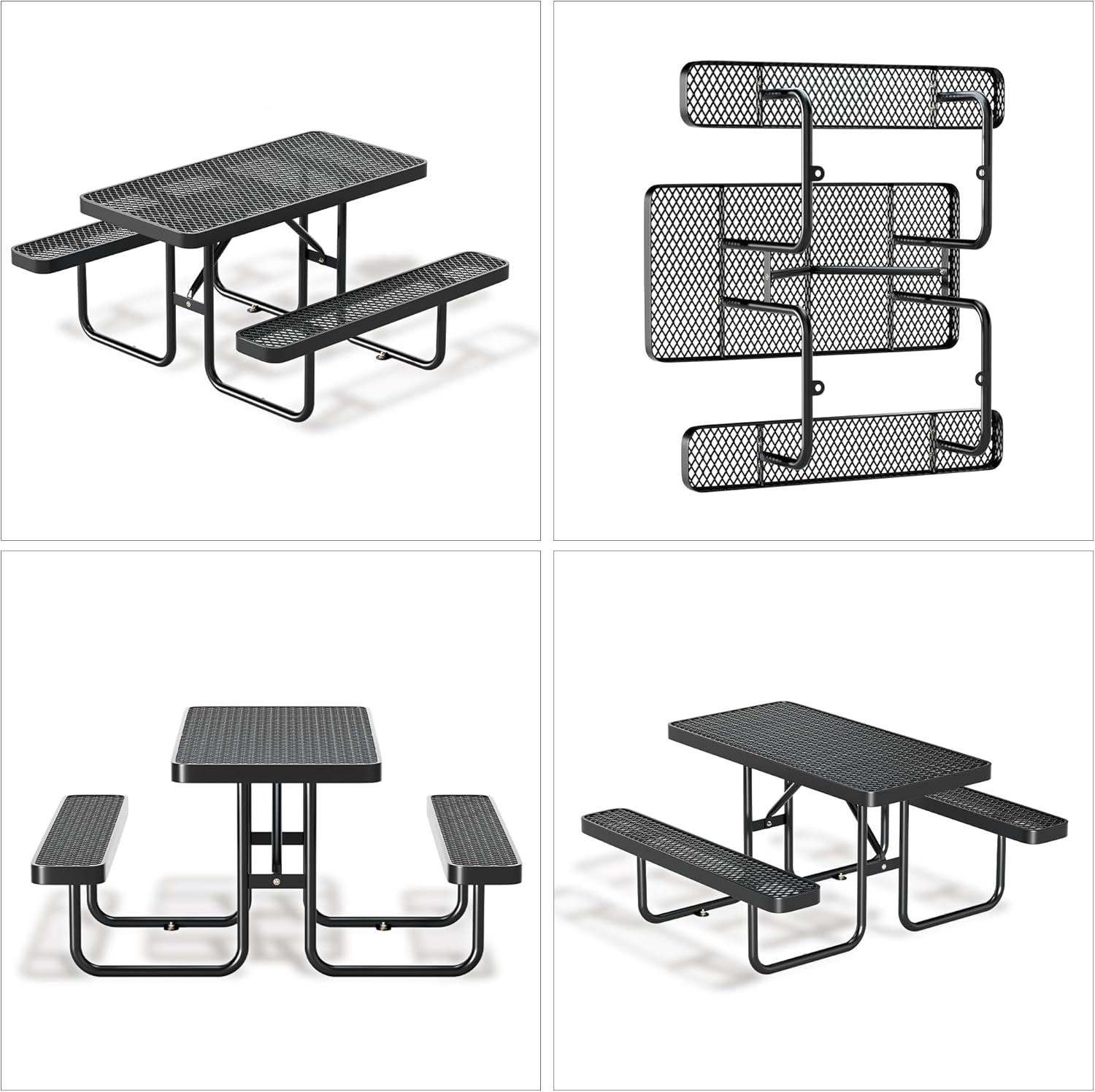 4FT Metal Picnic Tables for Outdoors, Commercial Rectangular Picnic Table and Bench Set for Outside