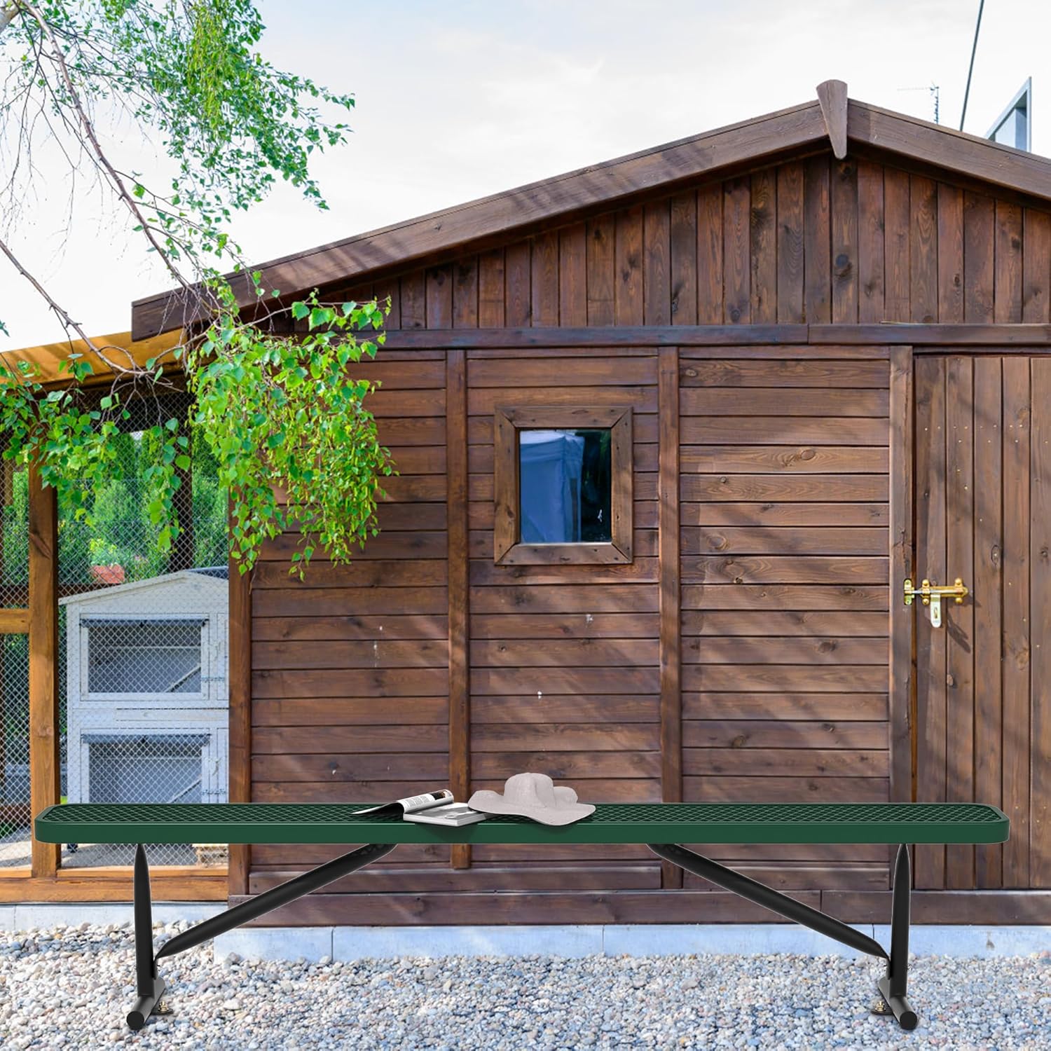 8 Feet Heavy Duty Metal Park Bench for Outside, Outdoor Bench with Portable Frame