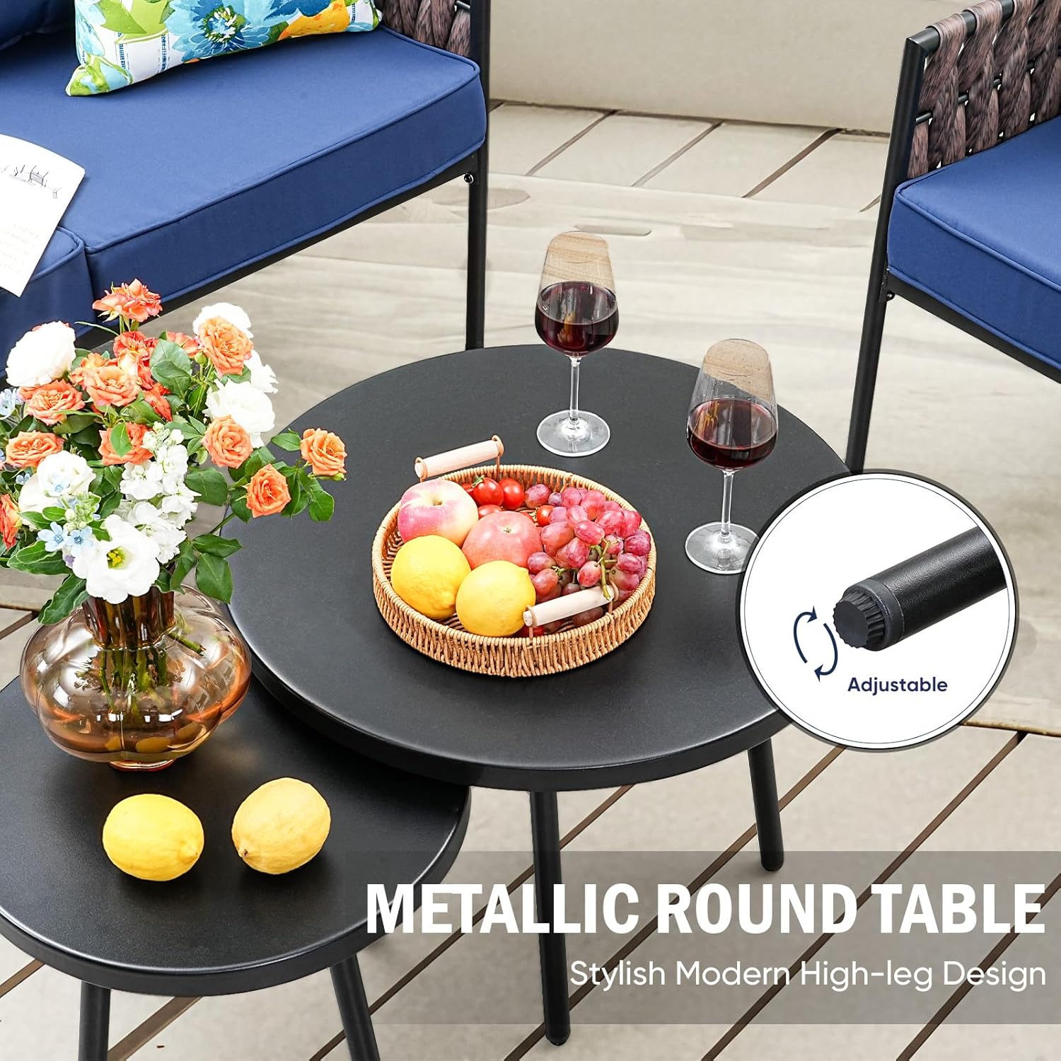 3-Piece Wider Outdoor Metal Seating Sofa with High Back