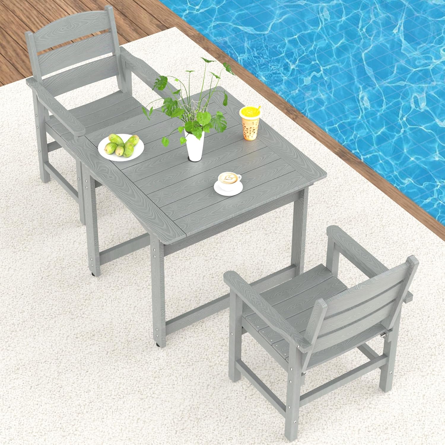3-Piece HIPS Patio Dining Set, Outdoor Dining Table and Chairs Set with Umbrella Hole, Weatherproof Dining Table Set for 2 Person
