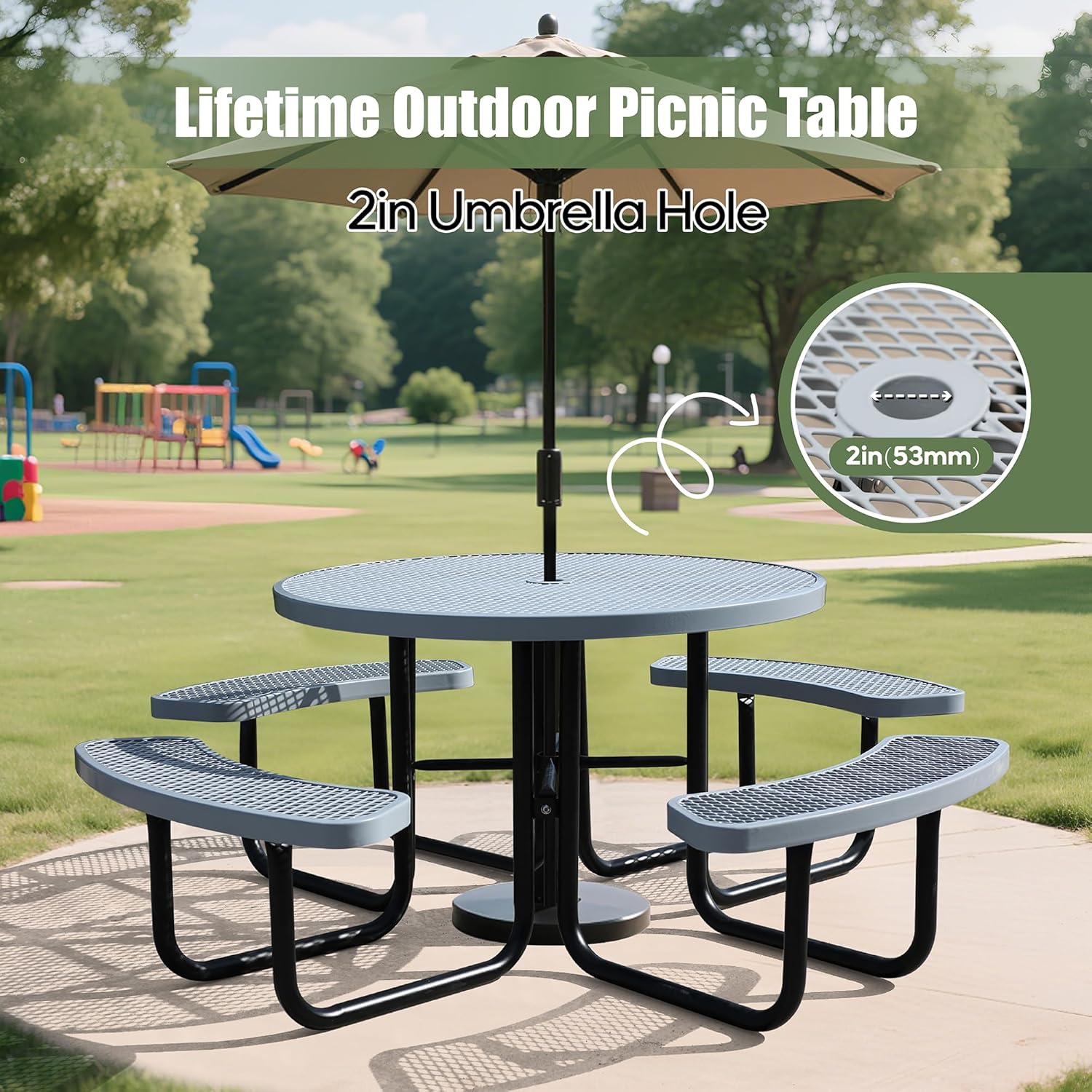 8-Person Picnic Tables for Outdoors, Industrial 46" Expanded Metal Round Picnic Table
