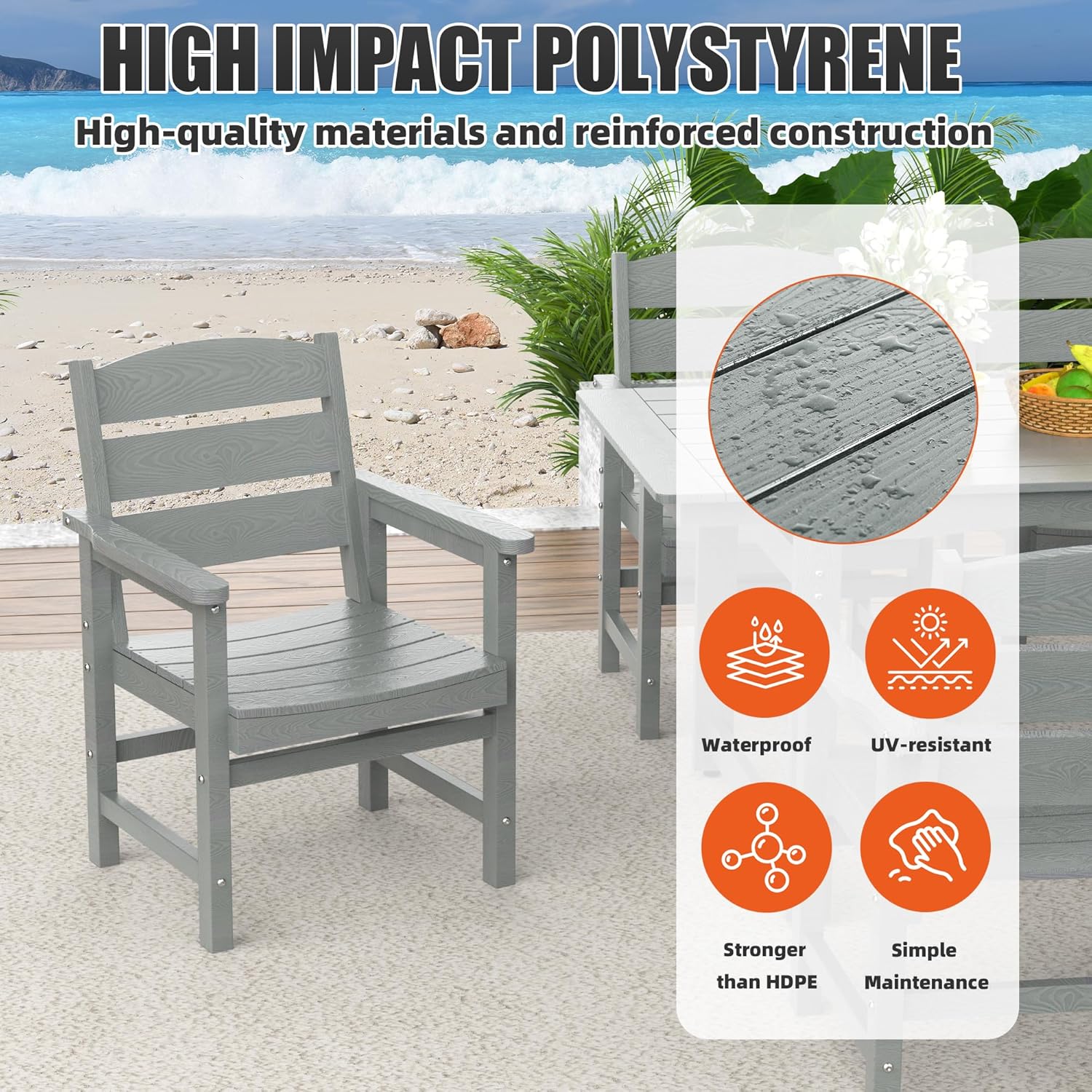 5-Piece HIPS Patio Dining Set, Outdoor Dining Table and Chairs Set with Umbrella Hole, Weatherproof Dining Table Set for 4 Person