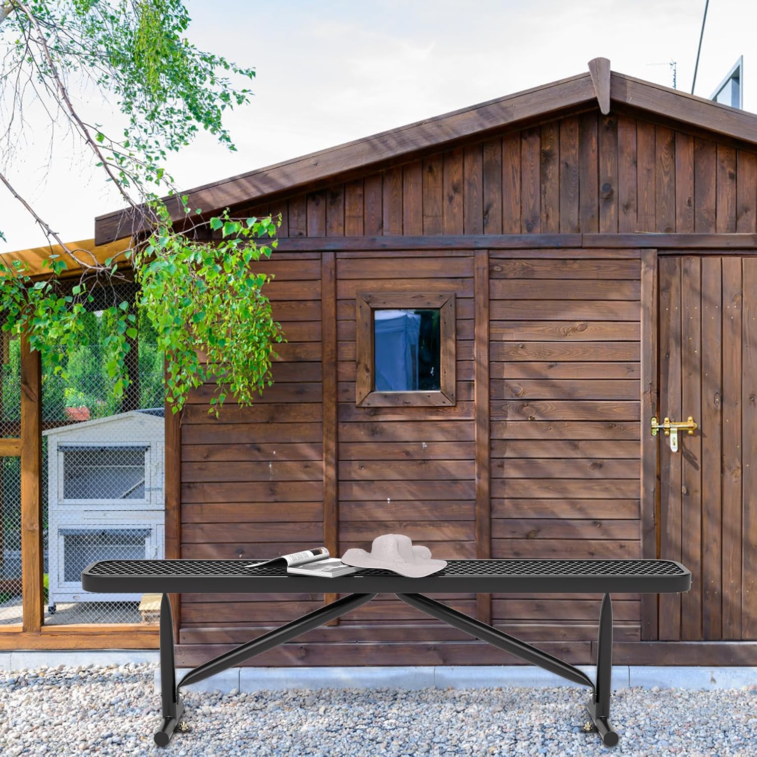 6 Feet Heavy Duty Metal Park Bench for Outside, Outdoor Bench with Portable Frame, Commercial Benches for Shopping Mall