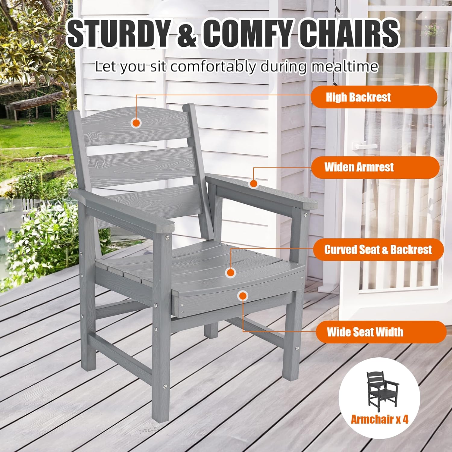 6-Piece HIPS Patio Dining Set, Outdoor Dining Table and Chairs Set with Umbrella Hole, Weatherproof Dining Table Set for 6 Person