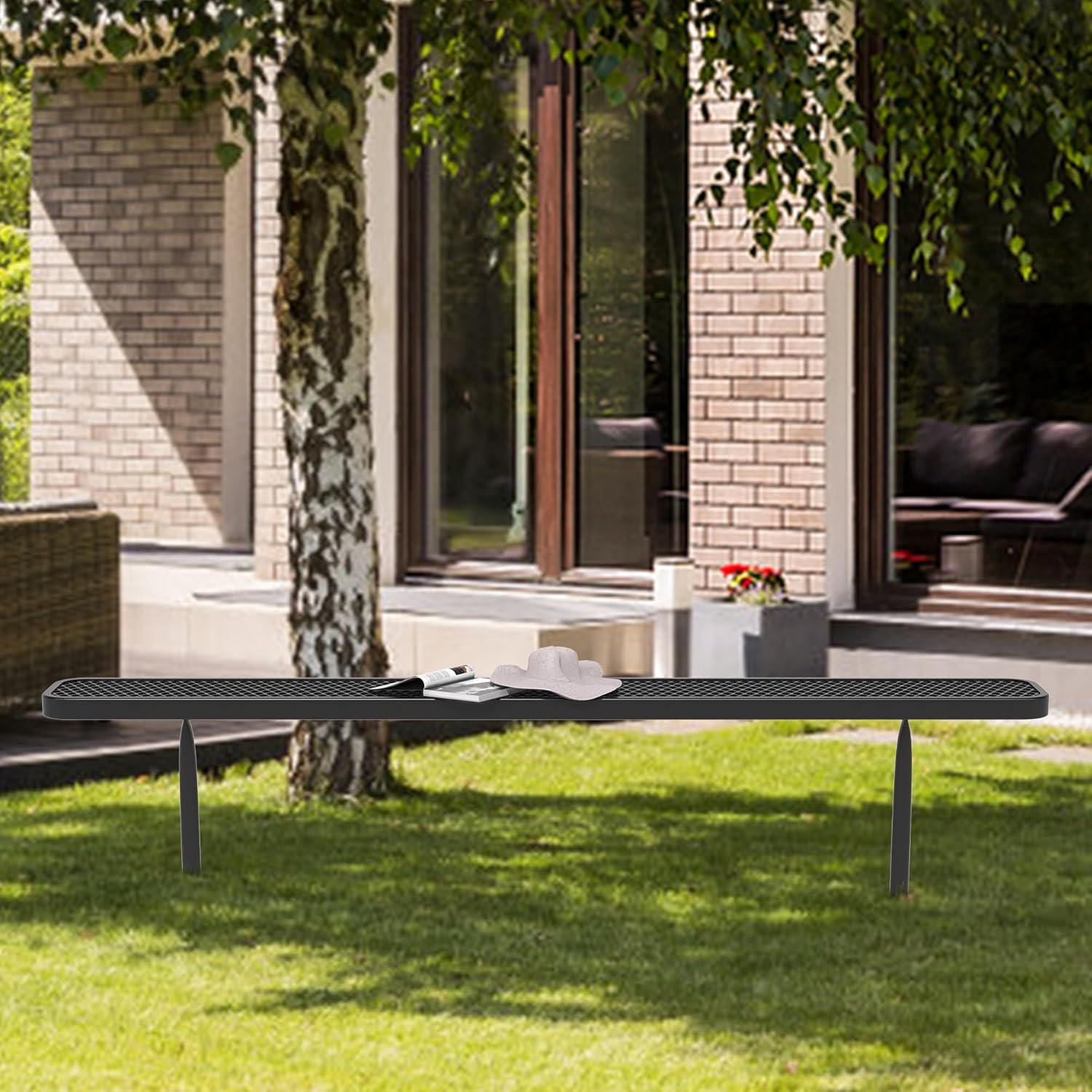 8 FT Heavy Duty Metal Park Bench for Outside, Outdoor Backless Bench with Thermoplastic Coating