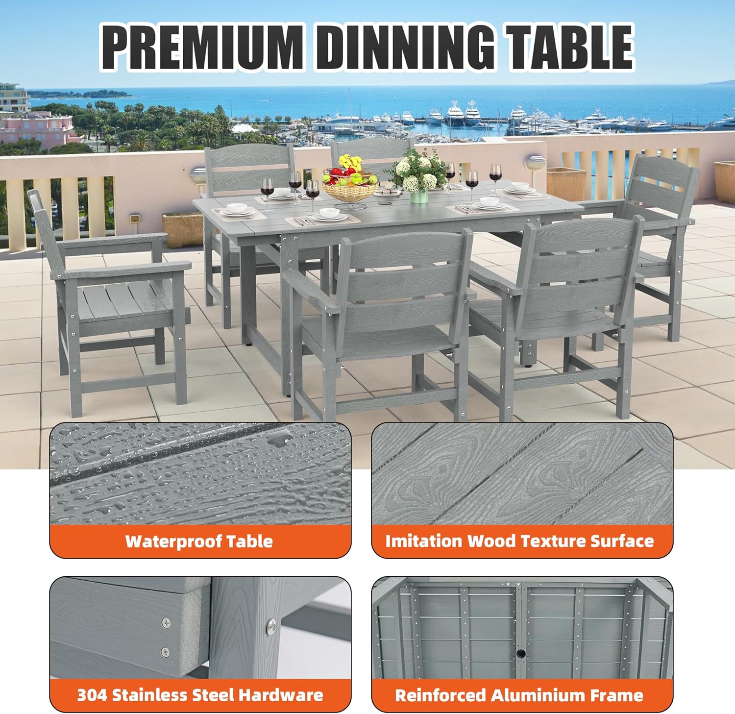 5-Piece HIPS Patio Dining Set, Outdoor Dining Table and Chairs Set with Umbrella Hole, Weatherproof Dining Table Set for 4 Person