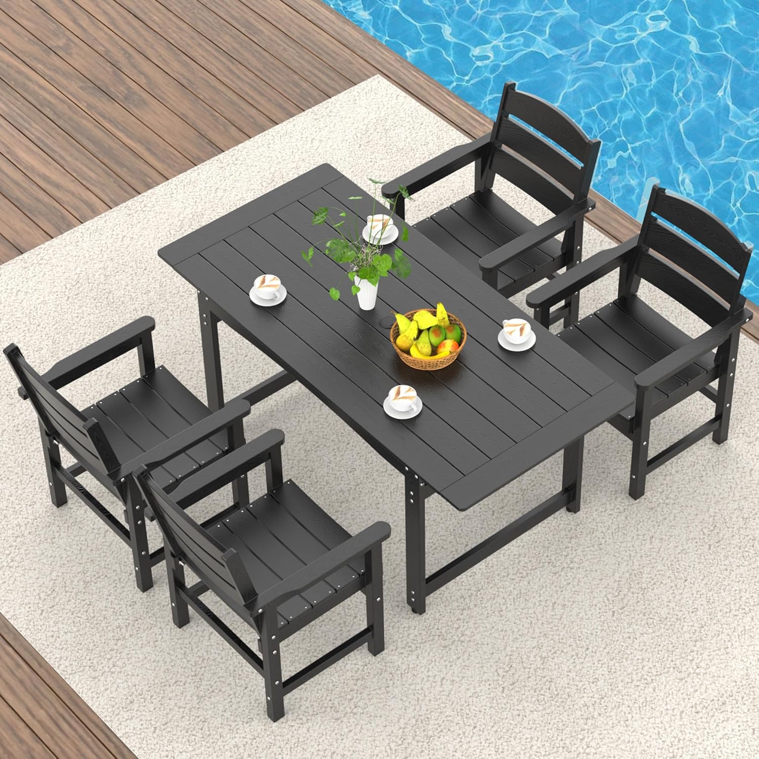 5-Piece HIPS Patio Dining Set, Outdoor Dining Table and Chairs Set with Umbrella Hole, Weatherproof Dining Table Set for 4 Person