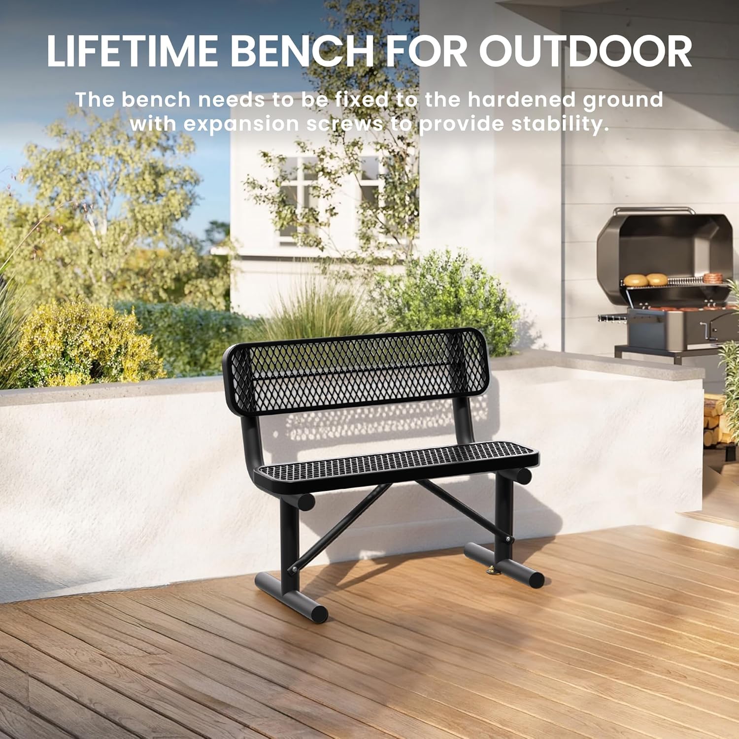 4 Feet Heavy Duty Metal Park Bench for Outside, Outdoor Bench with Backrest & Portable Frame