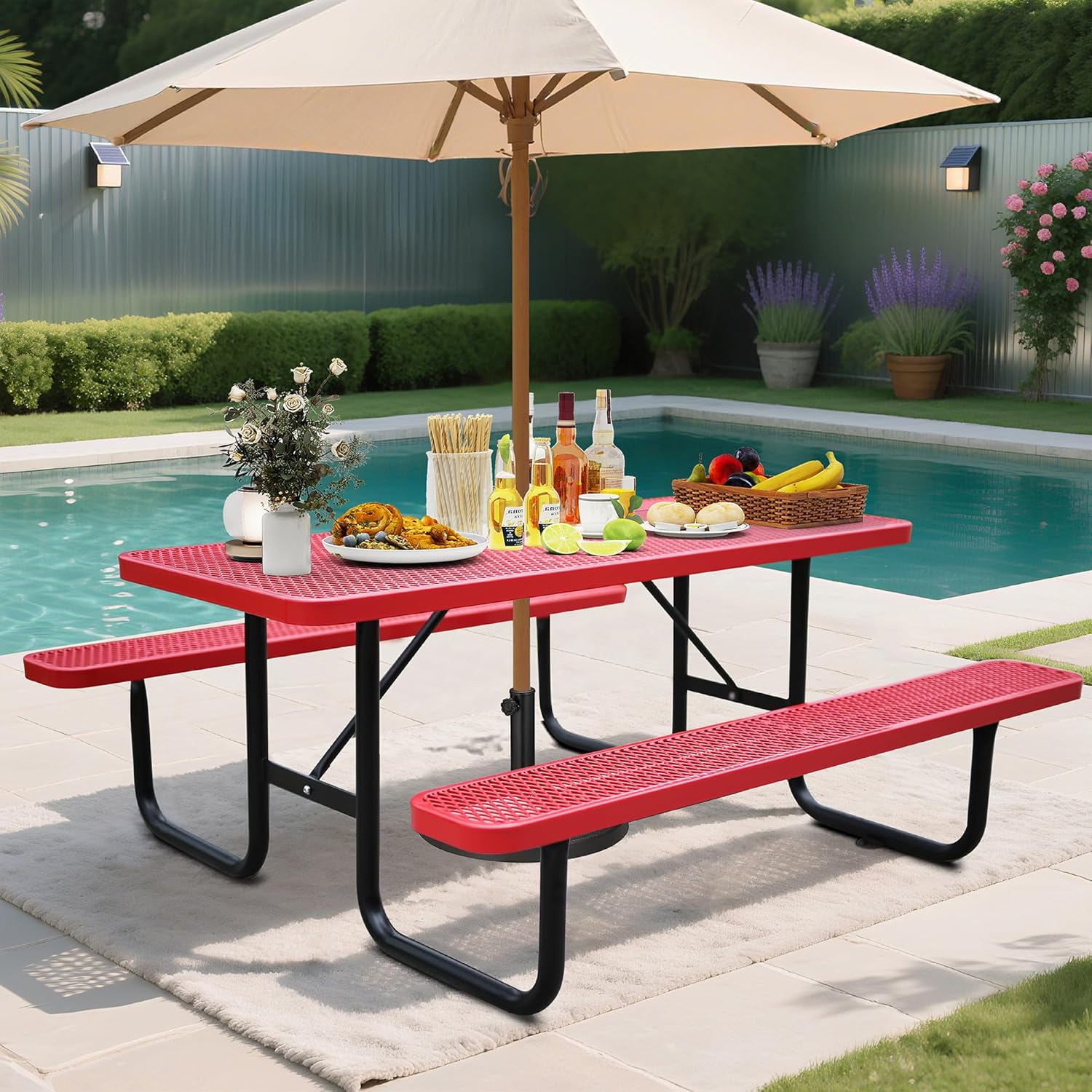 6FT Metal Picnic Tables for Outdoors, Commercial Rectangular Picnic Table and Bench Set