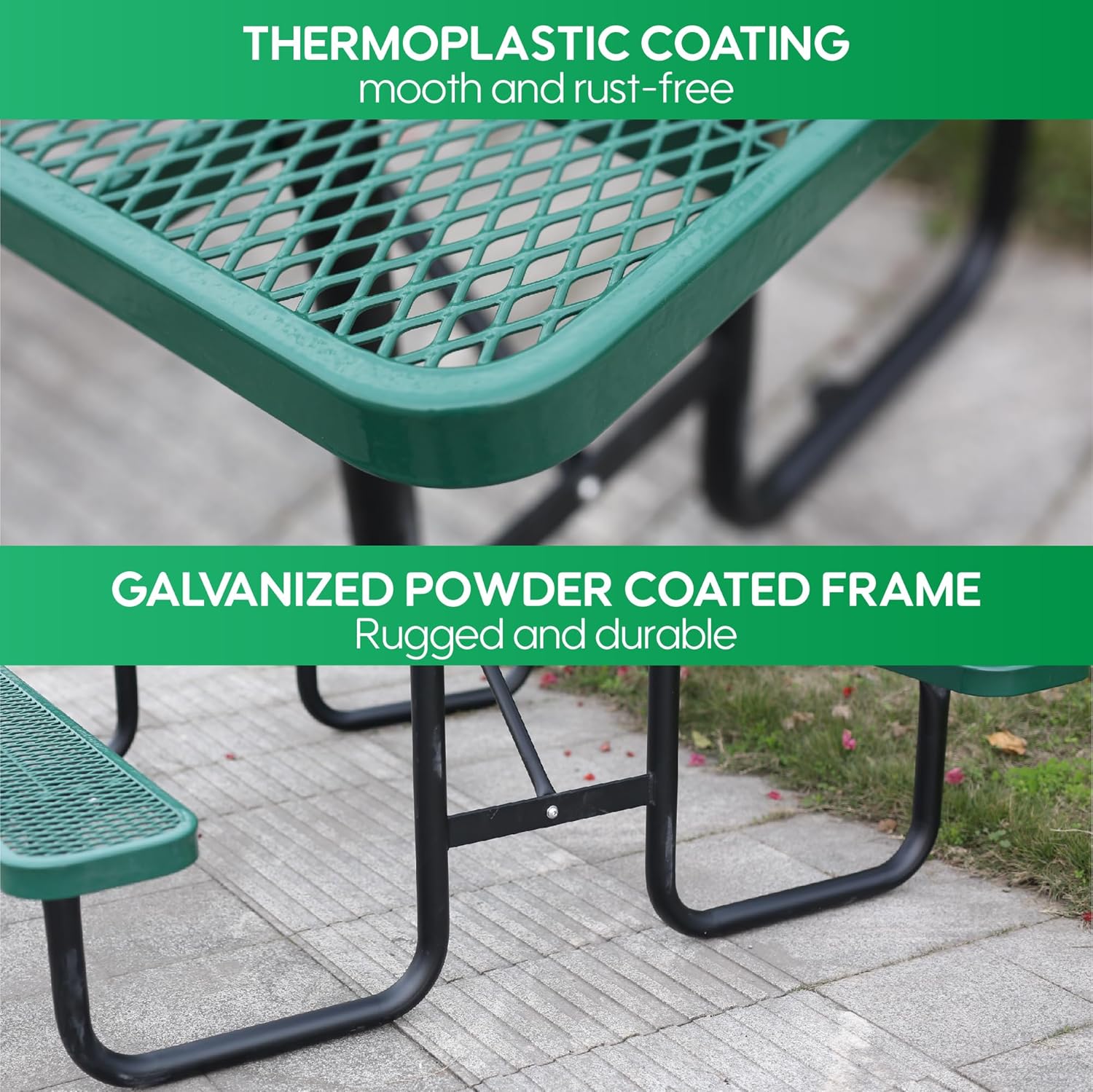 4FT Metal Picnic Tables for Outdoors, Commercial Rectangular Picnic Table and Bench Set