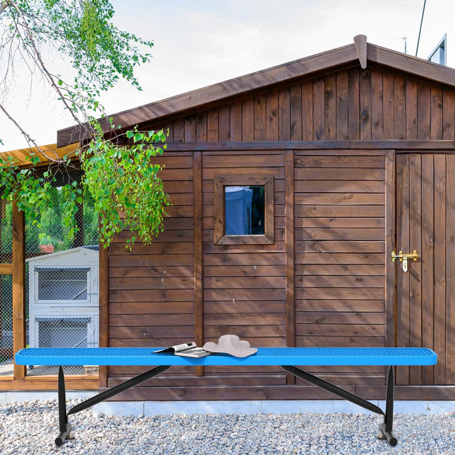 8 Feet Heavy Duty Metal Park Bench for Outside, Outdoor Bench with Portable Frame, Commercial Benches for Shopping Mall, Store