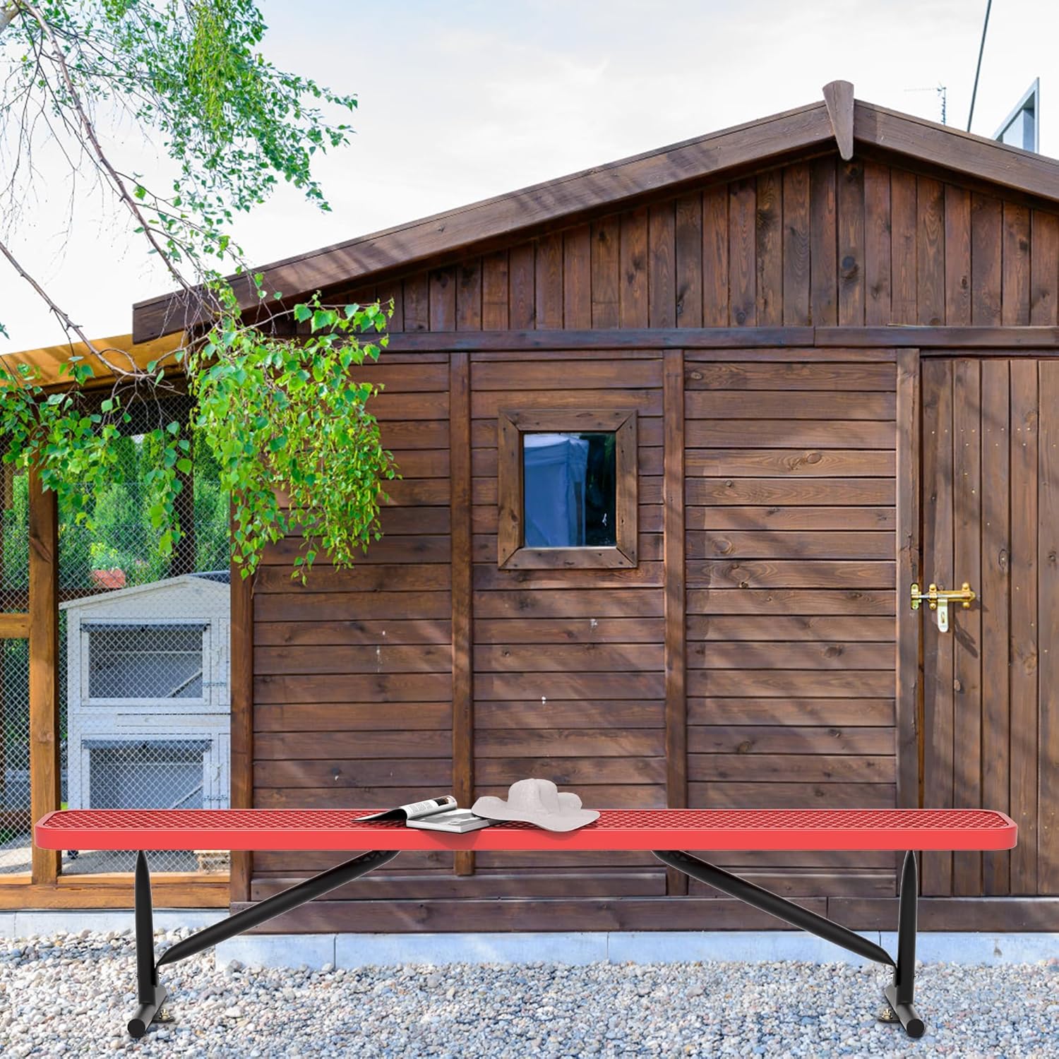 8 Feet Heavy Duty Metal Park Bench for Outside, Outdoor Bench with Portable Frame