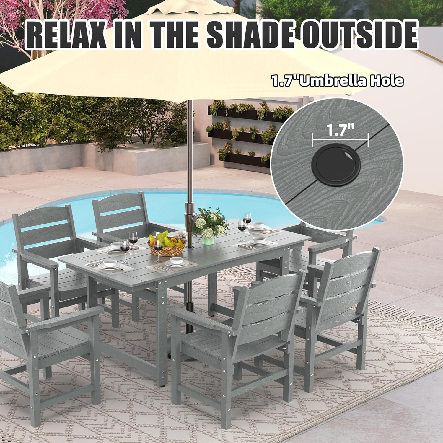 5-Piece HIPS Patio Dining Set, Outdoor Dining Table and Chairs Set with Umbrella Hole, Weatherproof Dining Table Set for 4 Person