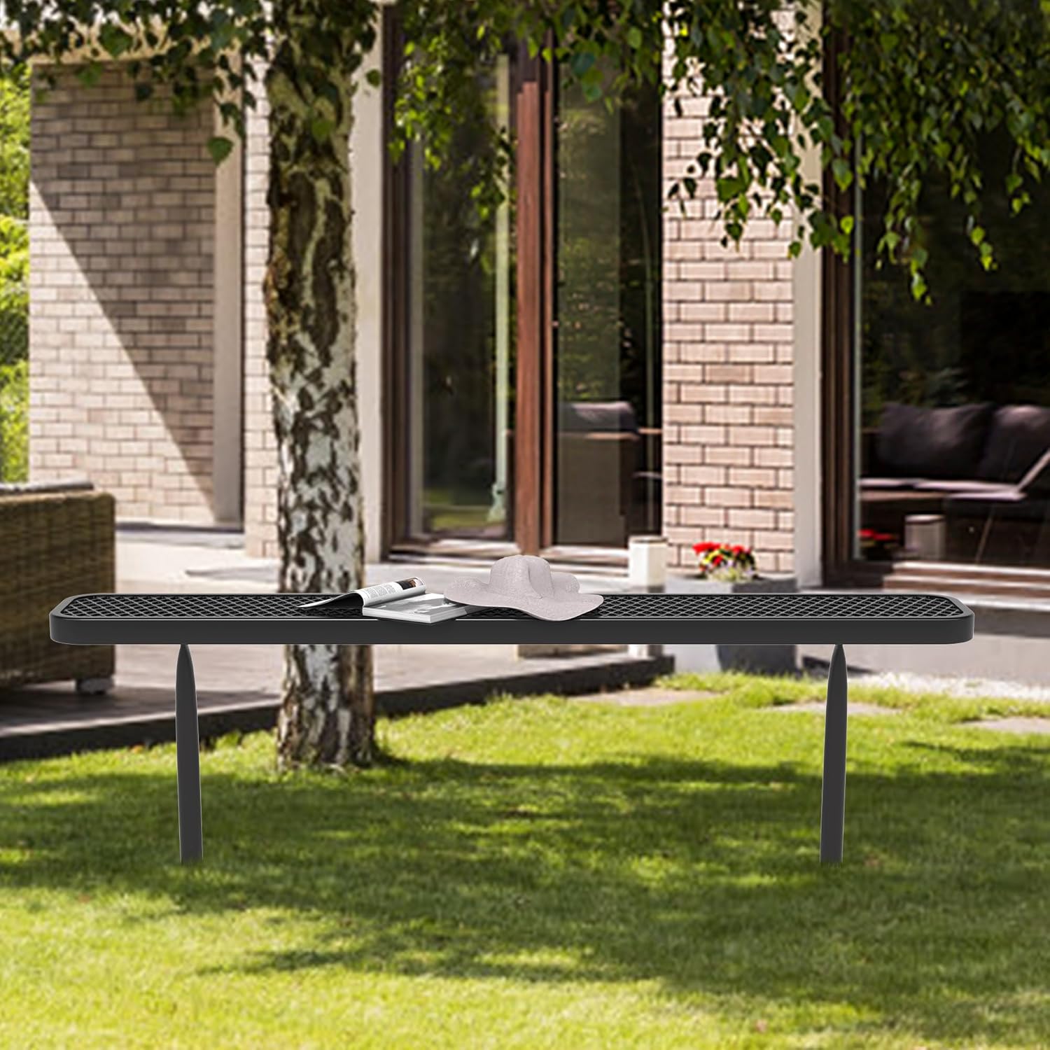 6 FT Heavy Duty Metal Park Bench for Outside, Outdoor Backless Bench with Thermoplastic Coating