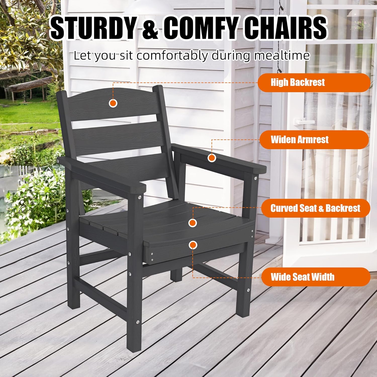 Patio Dining Chair Set of 2, Poly Lumber Outdoor Dining Chairs, Weather Resistant HIPS Outdoor Chairs