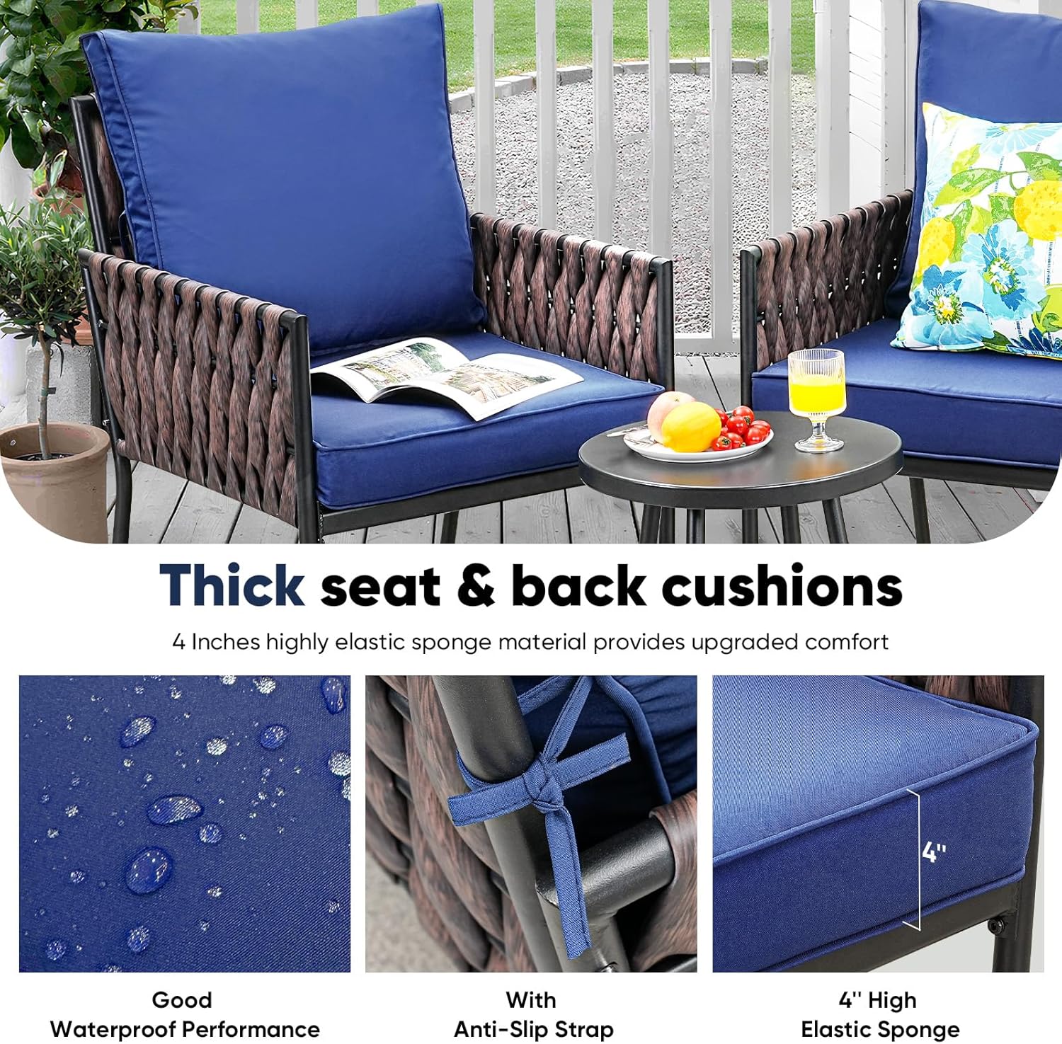 5-Piece Wider Outdoor Metal Seating Sofa with High Back & Loveseat