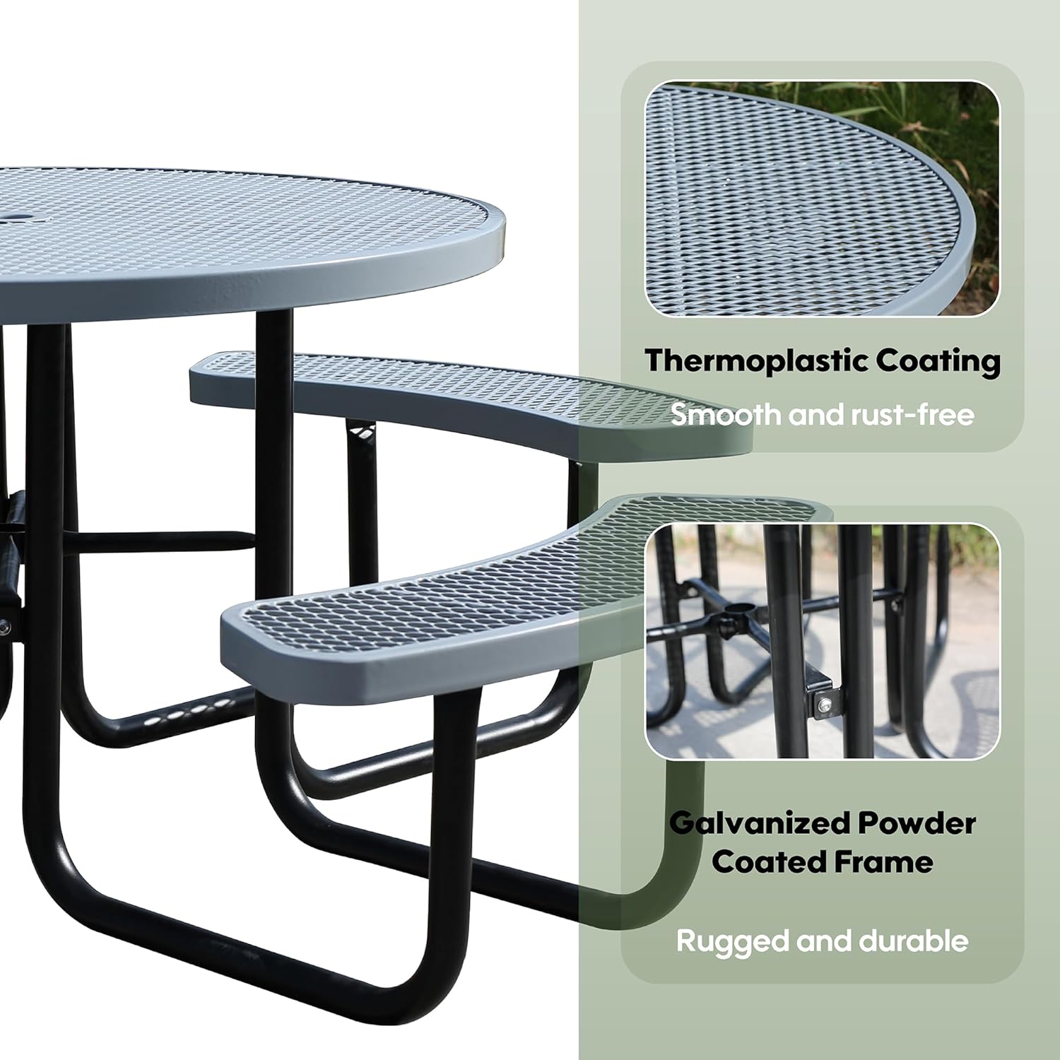 8-Person Picnic Tables for Outdoors, Industrial 46" Expanded Metal Round Picnic Table