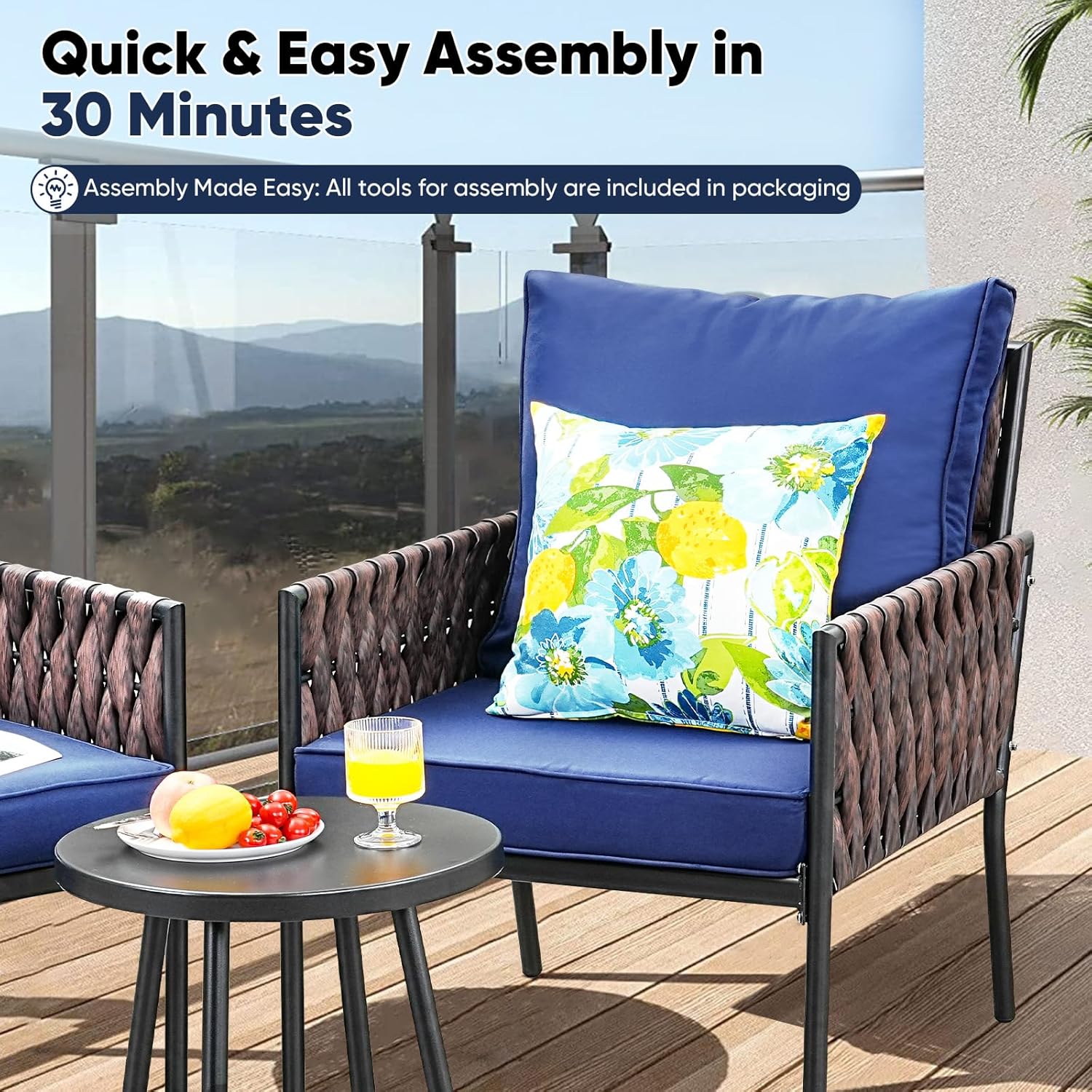 3-Piece Wider Outdoor Metal Seating Sofa with High Back