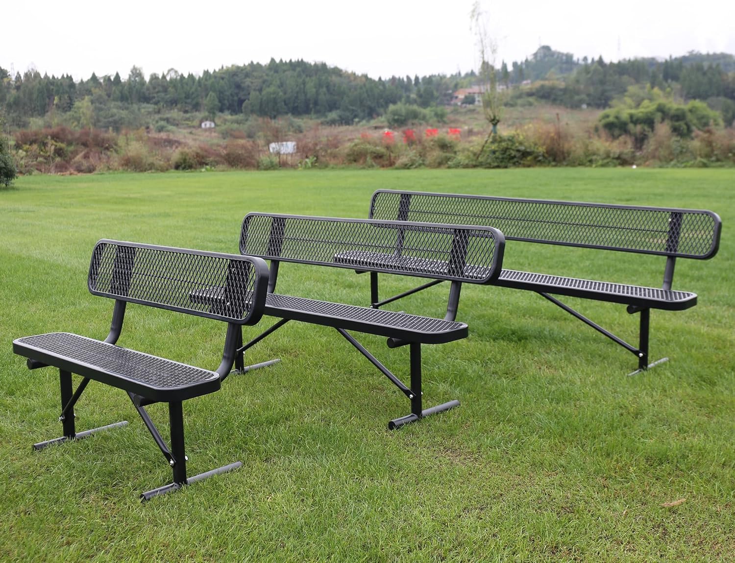 8 Feet Heavy Duty Metal Park Bench for Outside, Outdoor Bench with Backrest & Portable Frame
