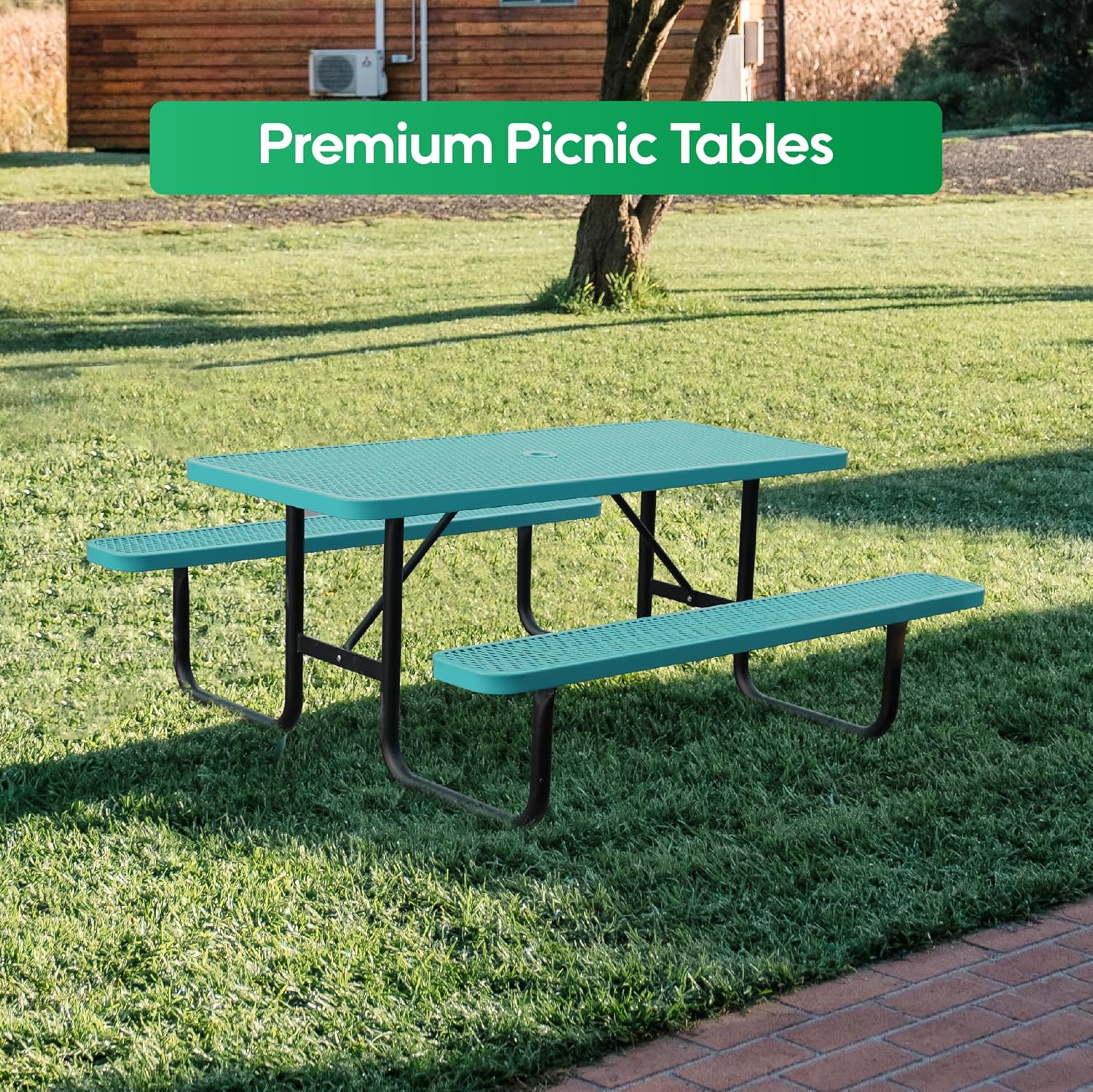 4FT Metal Picnic Tables for Outdoors, Commercial Rectangular Picnic Table and Bench Set