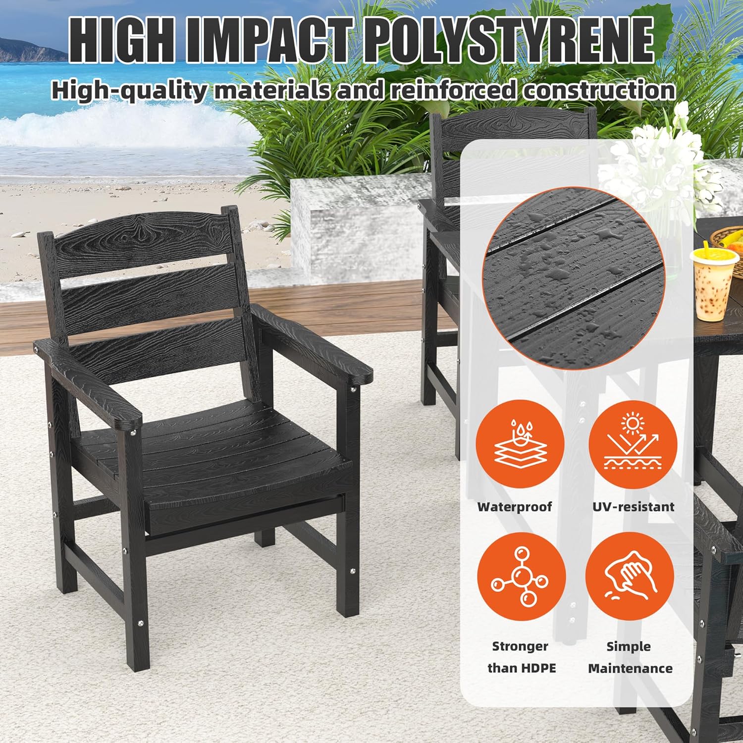 5-Piece HIPS Patio Dining Set, Outdoor Dining Table and Chairs Set with Umbrella Hole, Weatherproof Dining Table Set for 6 Person