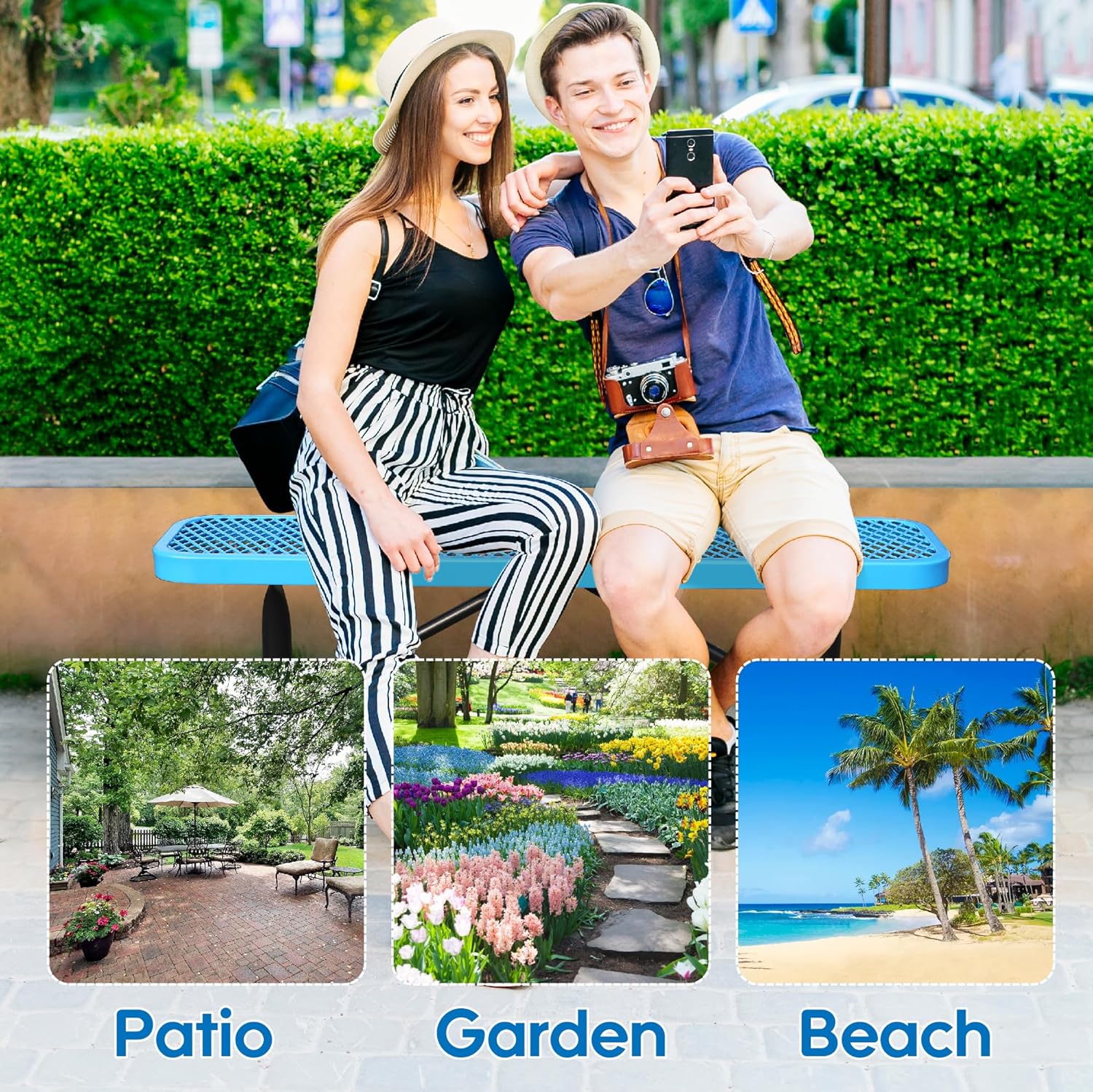 4 Feet Heavy Duty Metal Park Bench for Outside, Outdoor Bench with Portable Frame, Commercial Benches for Shopping Mall, Store, Park, Patio, Deck