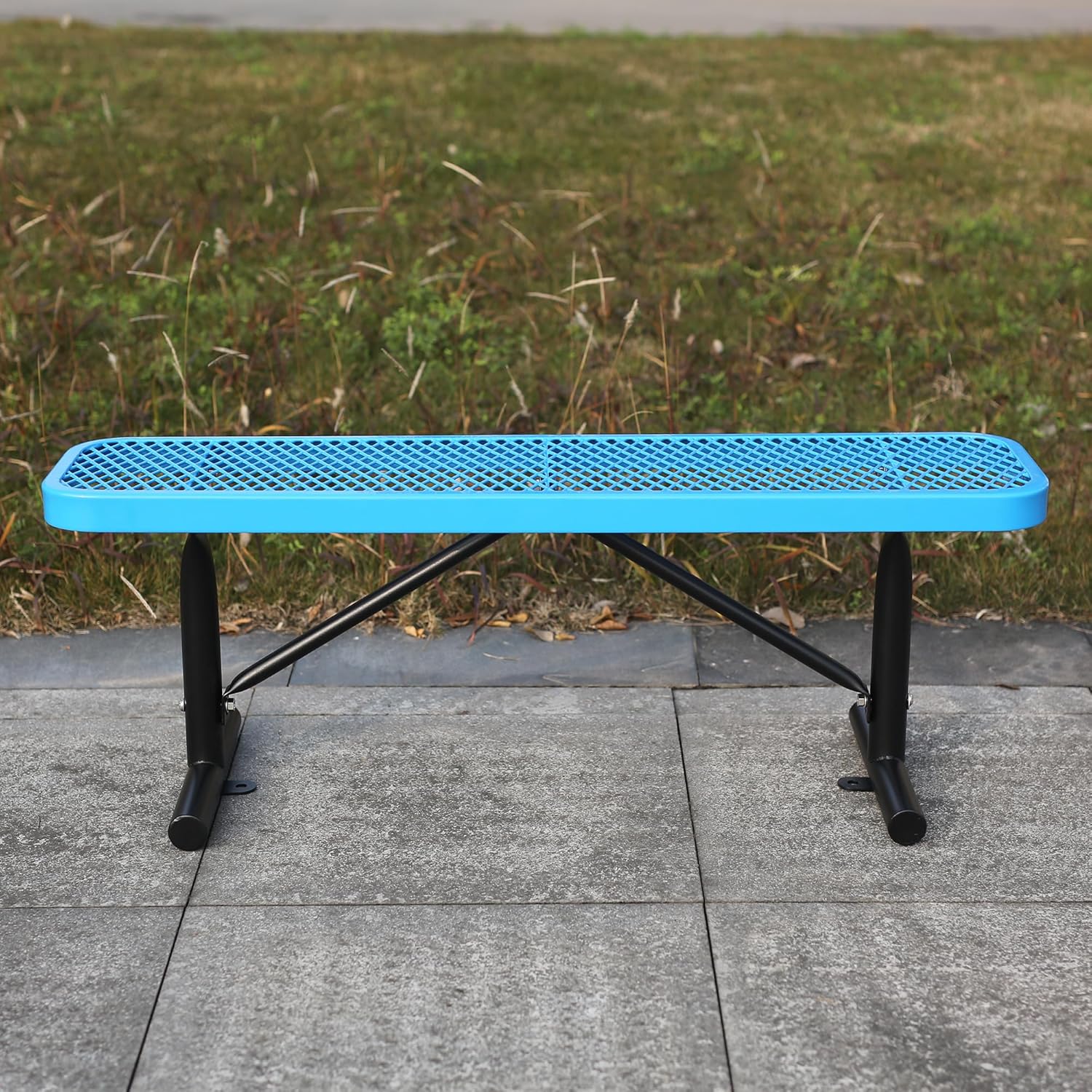 4 Feet Heavy Duty Metal Park Bench for Outside, Outdoor Bench with Portable Frame, Commercial Benches for Shopping Mall, Store, Park, Patio, Deck