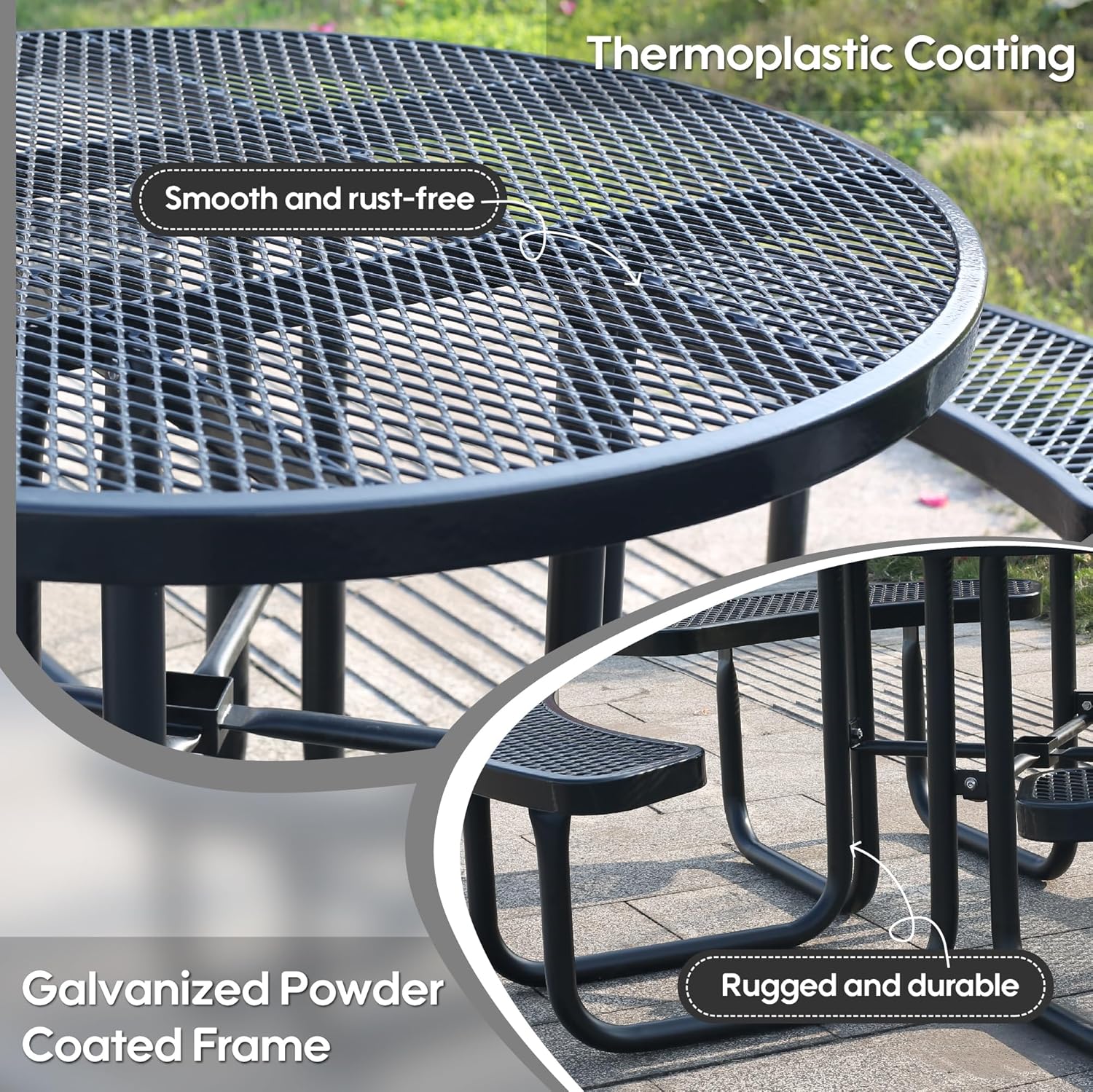 8-Person Picnic Tables for Outdoors, Industrial 46" Expanded Metal Round Picnic Table