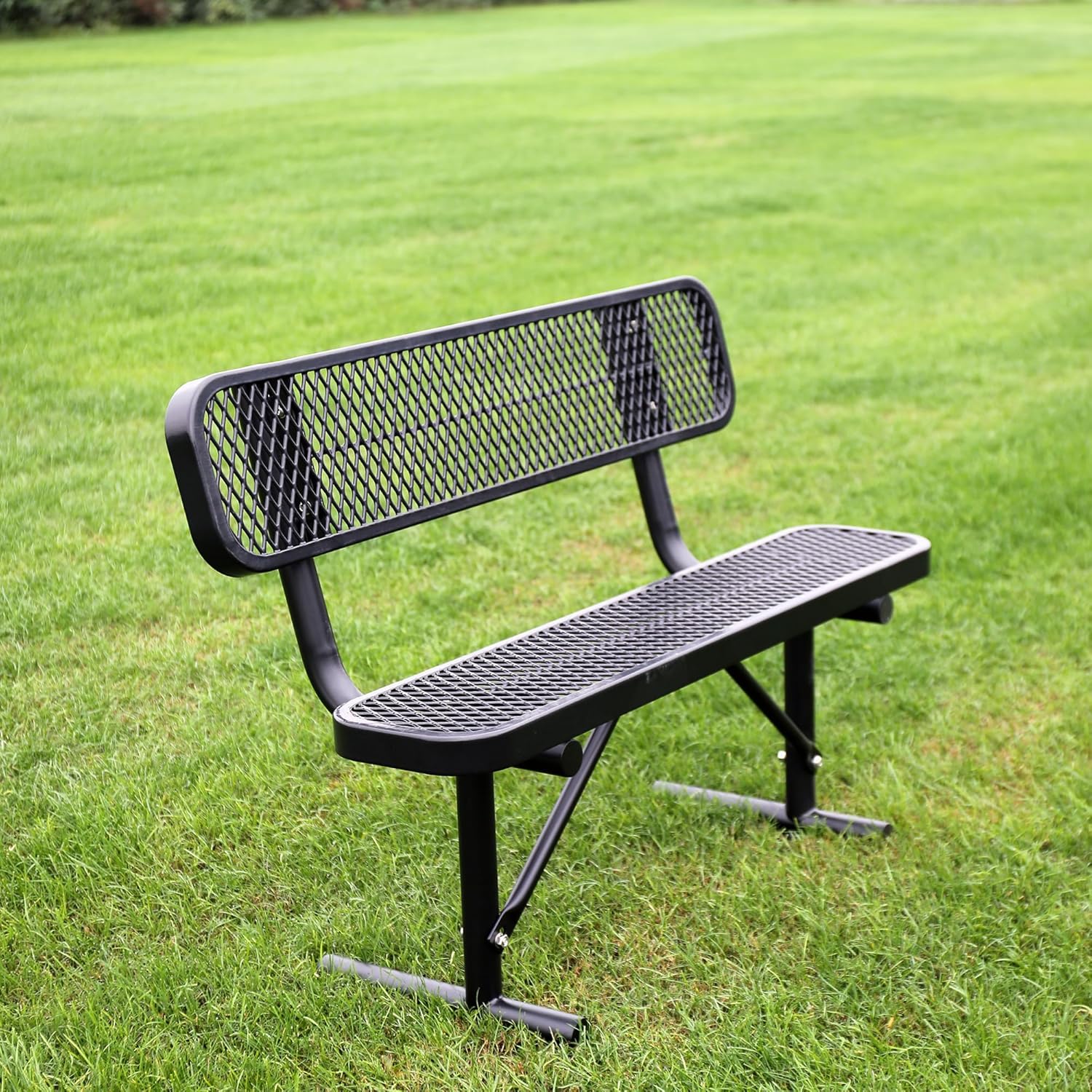 4 Feet Heavy Duty Metal Park Bench for Outside, Outdoor Bench with Backrest & Portable Frame