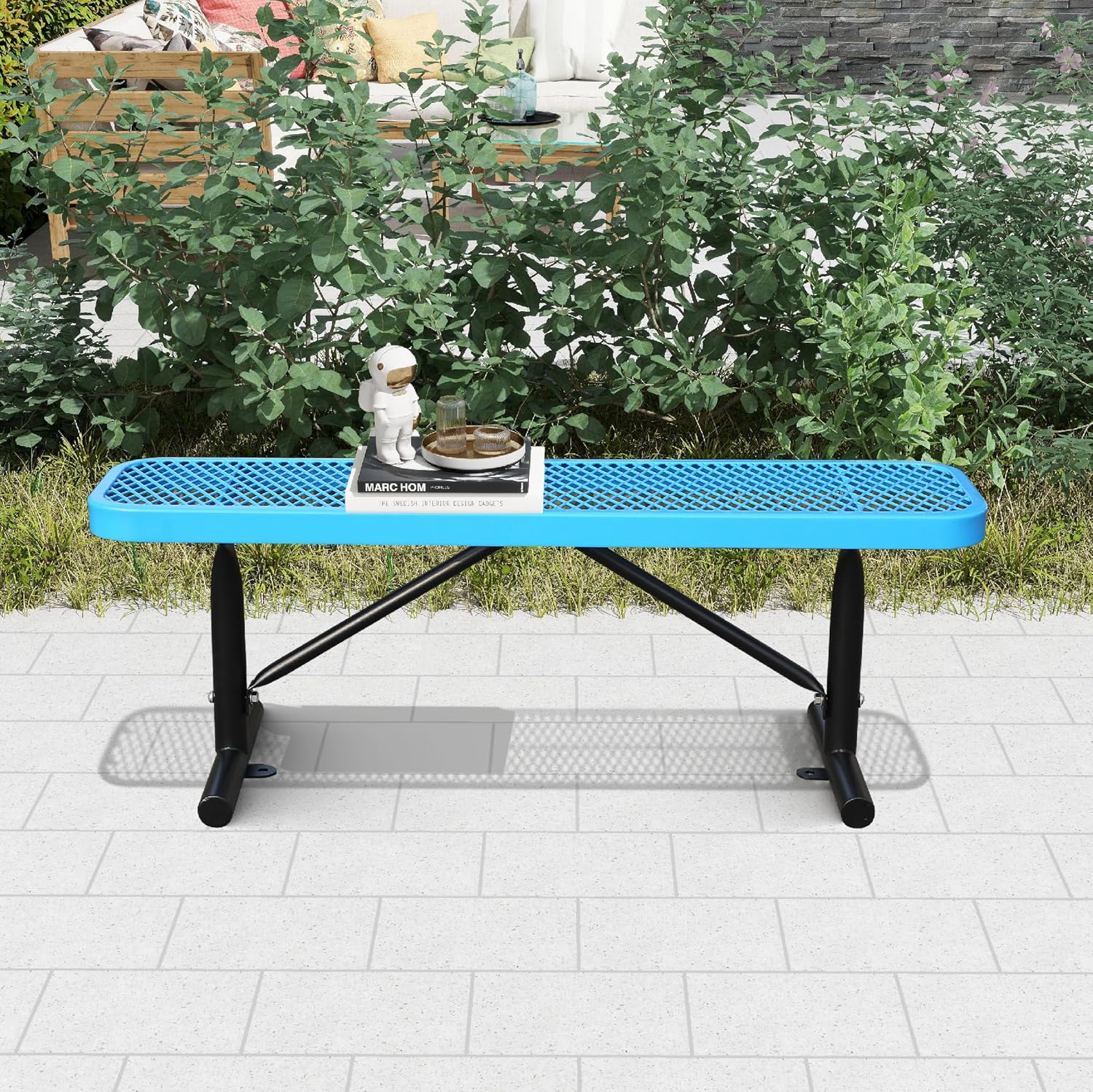 4 Feet Heavy Duty Metal Park Bench for Outside, Outdoor Bench with Portable Frame, Commercial Benches for Shopping Mall, Store, Park, Patio, Deck