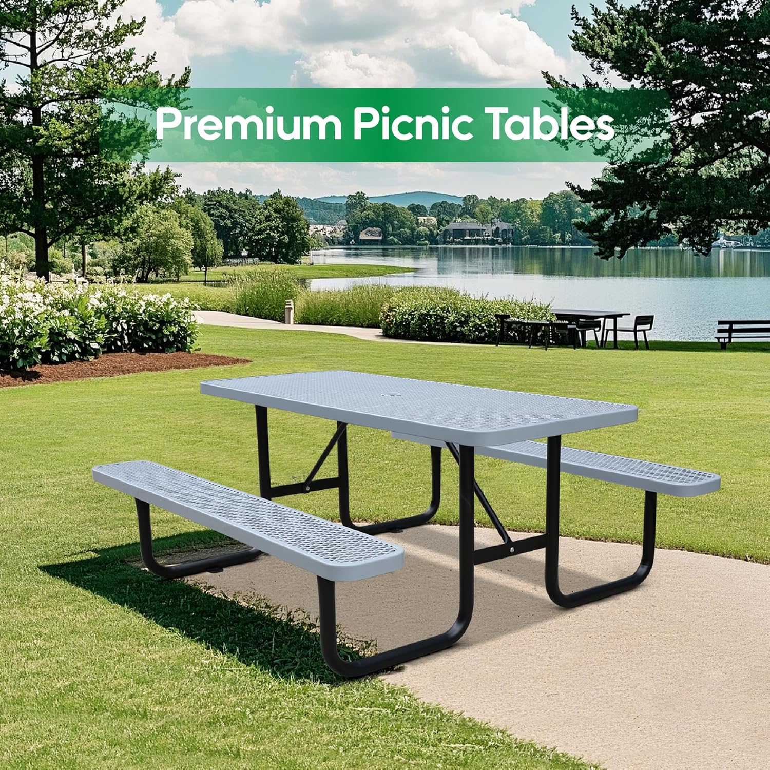 4FT Metal Picnic Tables for Outdoors, Commercial Rectangular Picnic Table and Bench Set