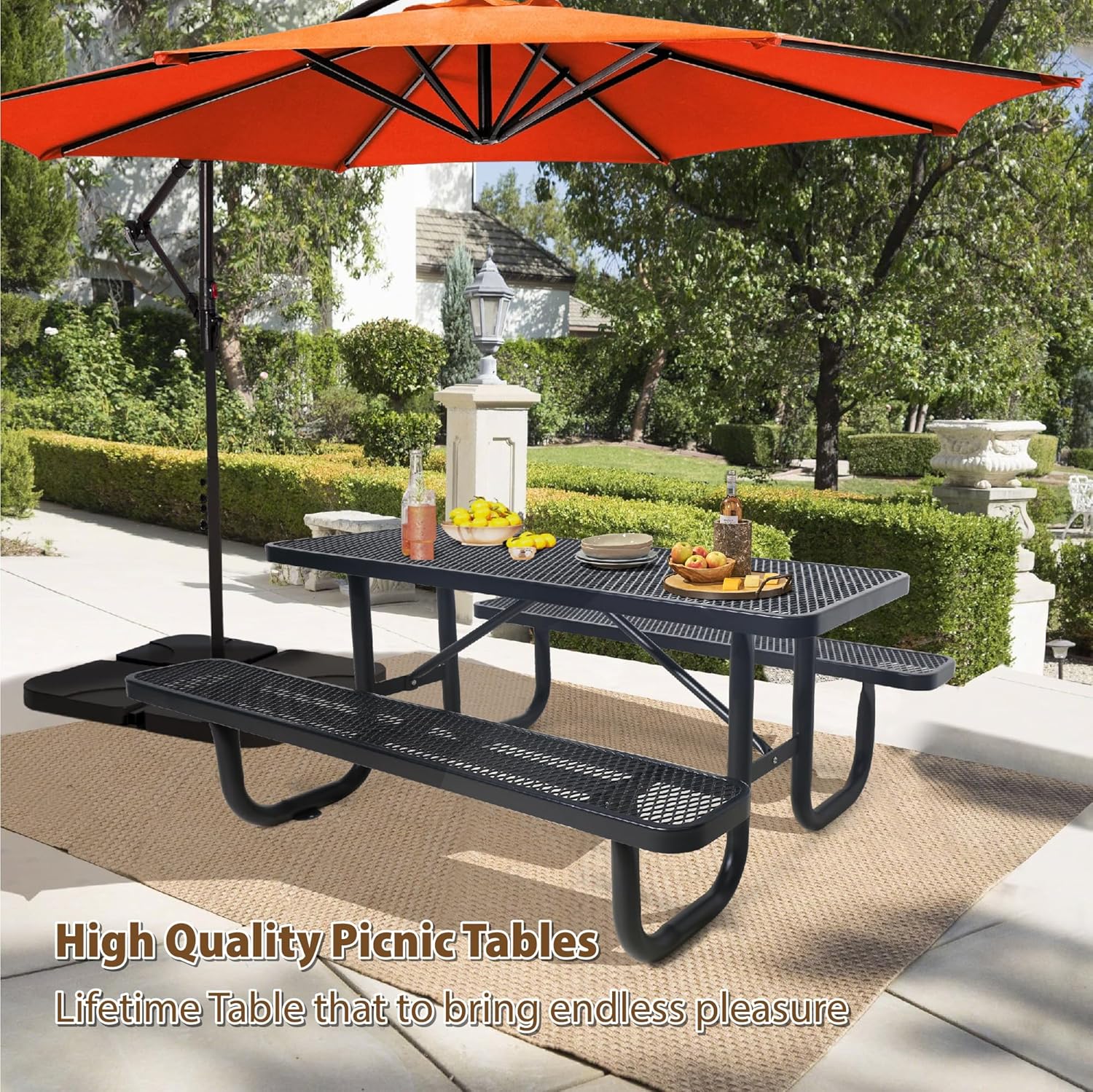 4FT Metal Picnic Tables for Outdoors, Commercial Rectangular Picnic Table and Bench Set for Outside