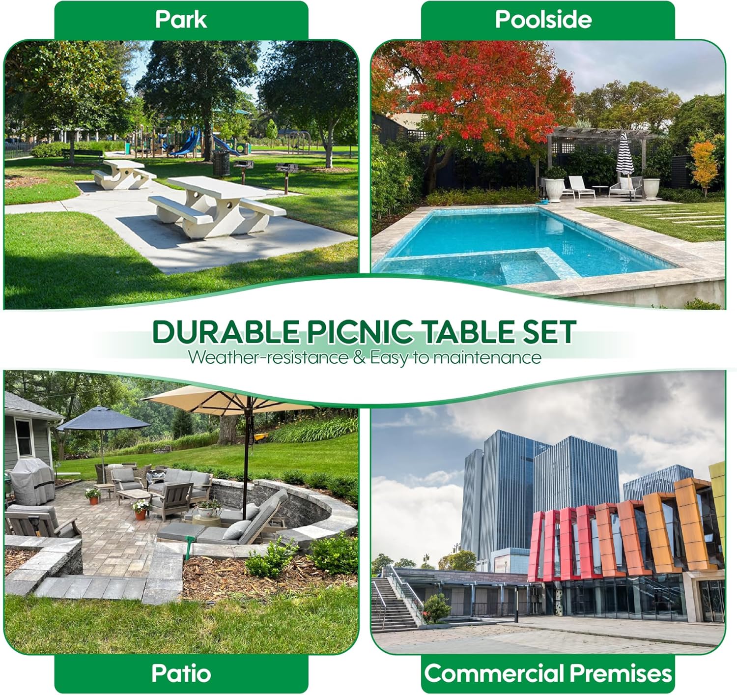 4FT Metal Picnic Tables for Outdoors, Commercial Rectangular Picnic Table and Bench Set