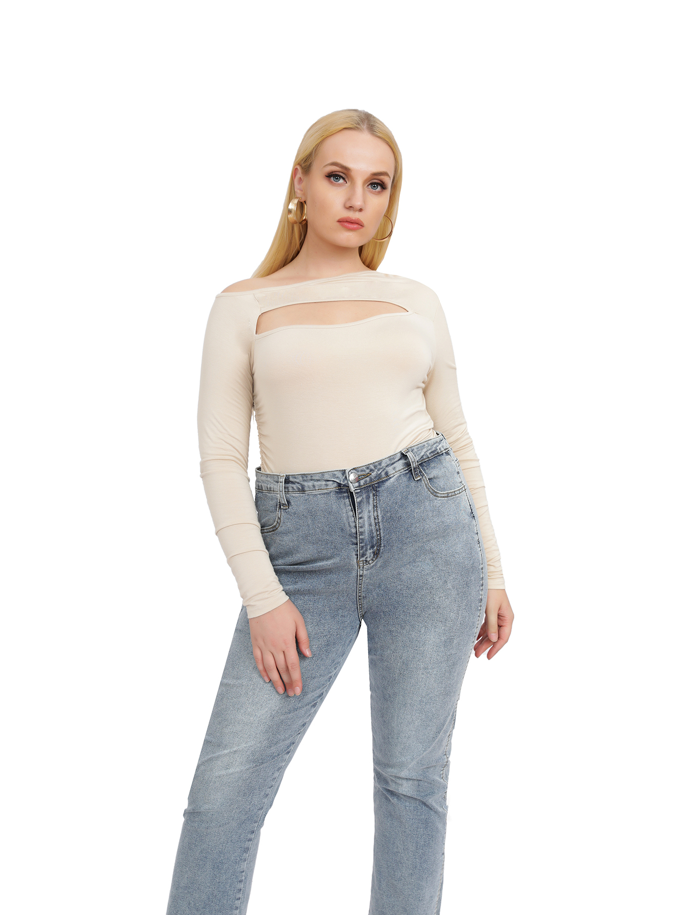 PLUS SIZMesh Tops See Through Shirts Long Sleeve Bodycon Sheer Blouse 