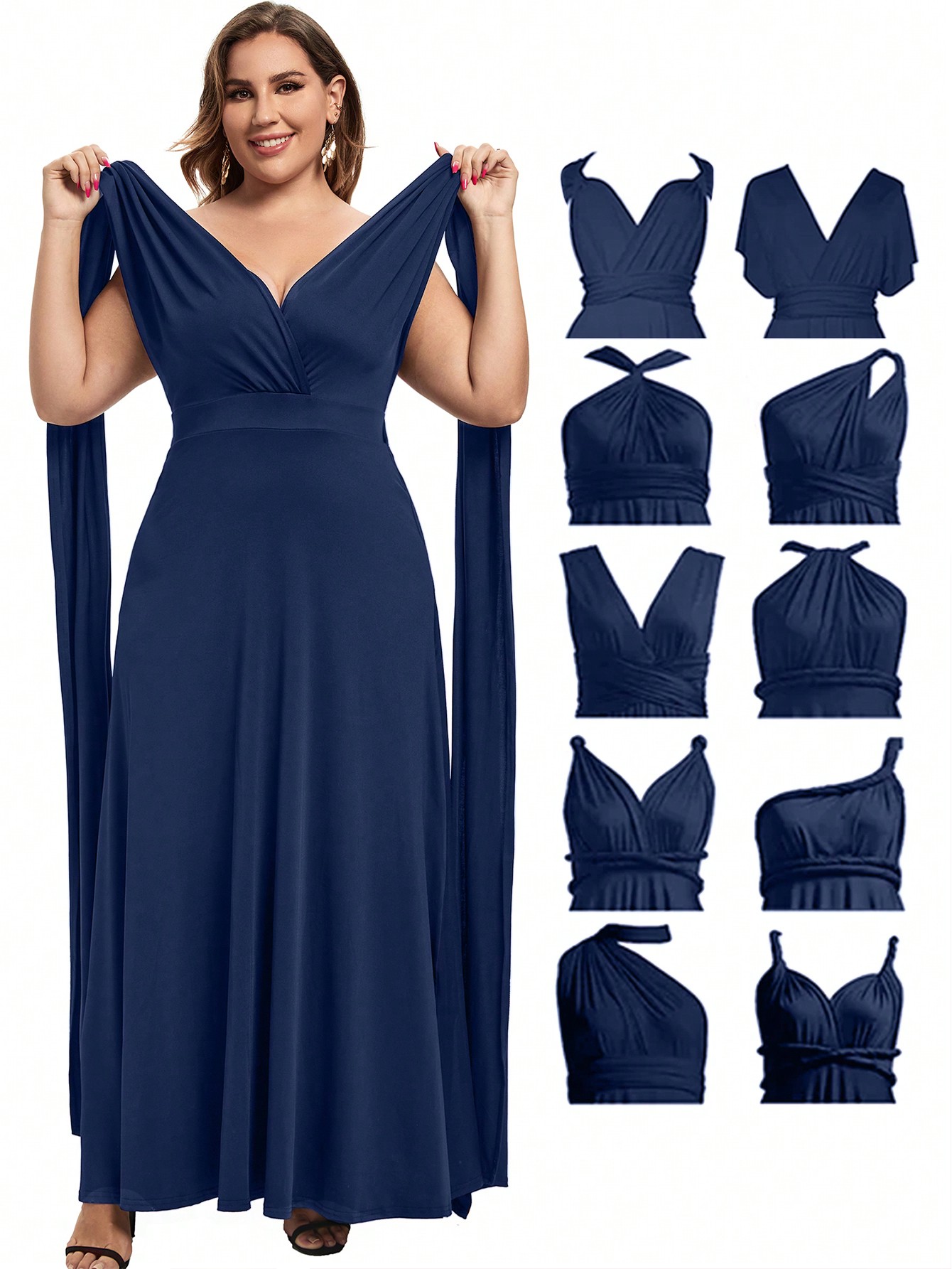 Plus Size Black Maxi Dress, Multi Way Wrap Evening Dress Multi-way Wear