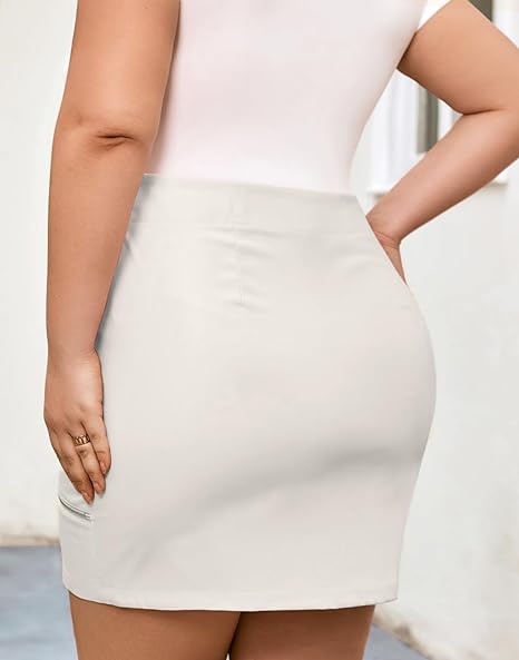 Women’s Plus Size Zipper PU Faux Leather Skirt Short High Waist Mini Bodycon