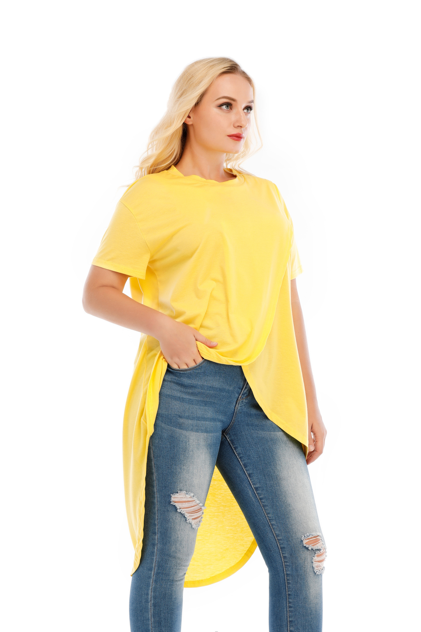 Damen Volltonfarbe UnregelmäßIger Pullover Rundhalsausschnitt Schlank Kurzarm T-Shirt Top
