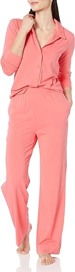Aringap Women's Relaxed-Fit Cotton Modal Pajama Long-Sleeve Shirt and Pants Set