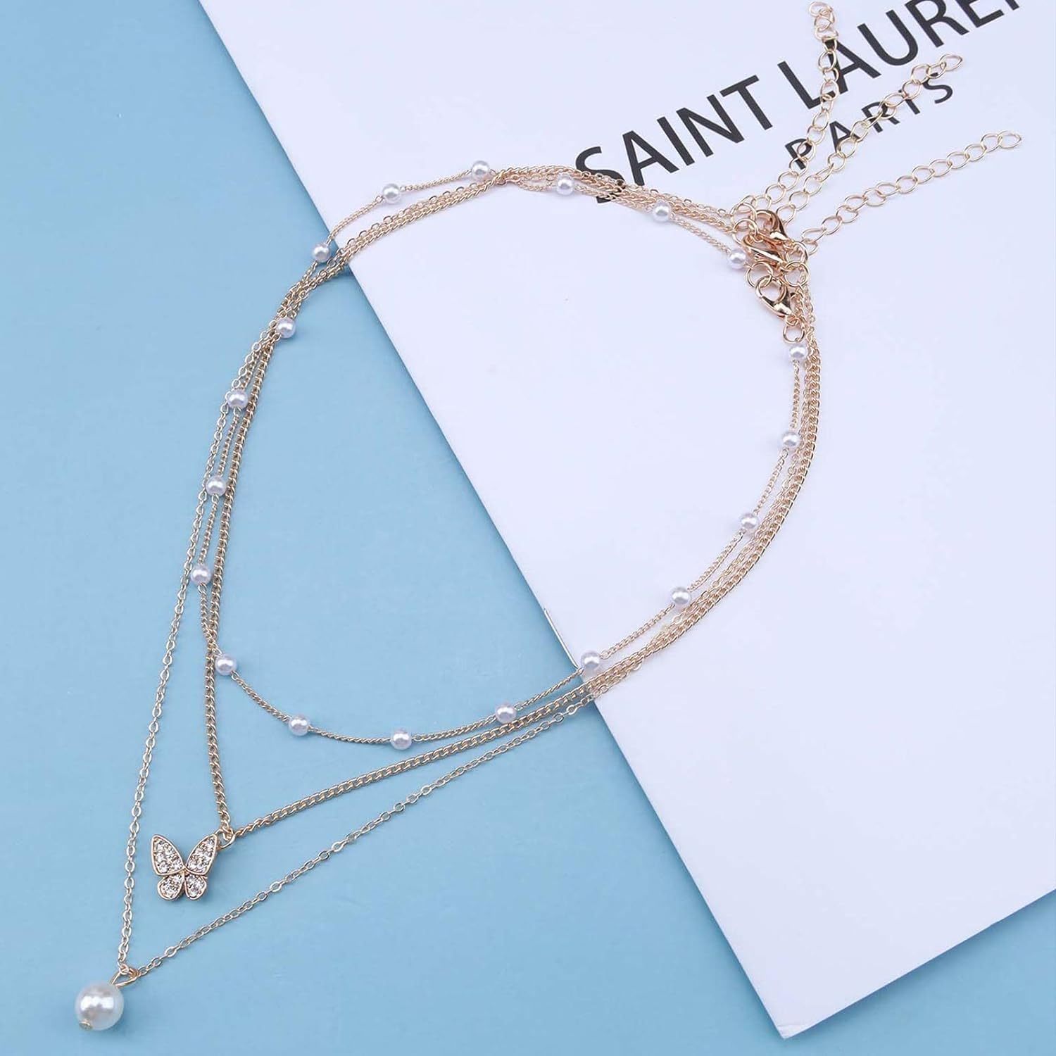 Innoven Vintage Layered Pearl Pendant Necklace