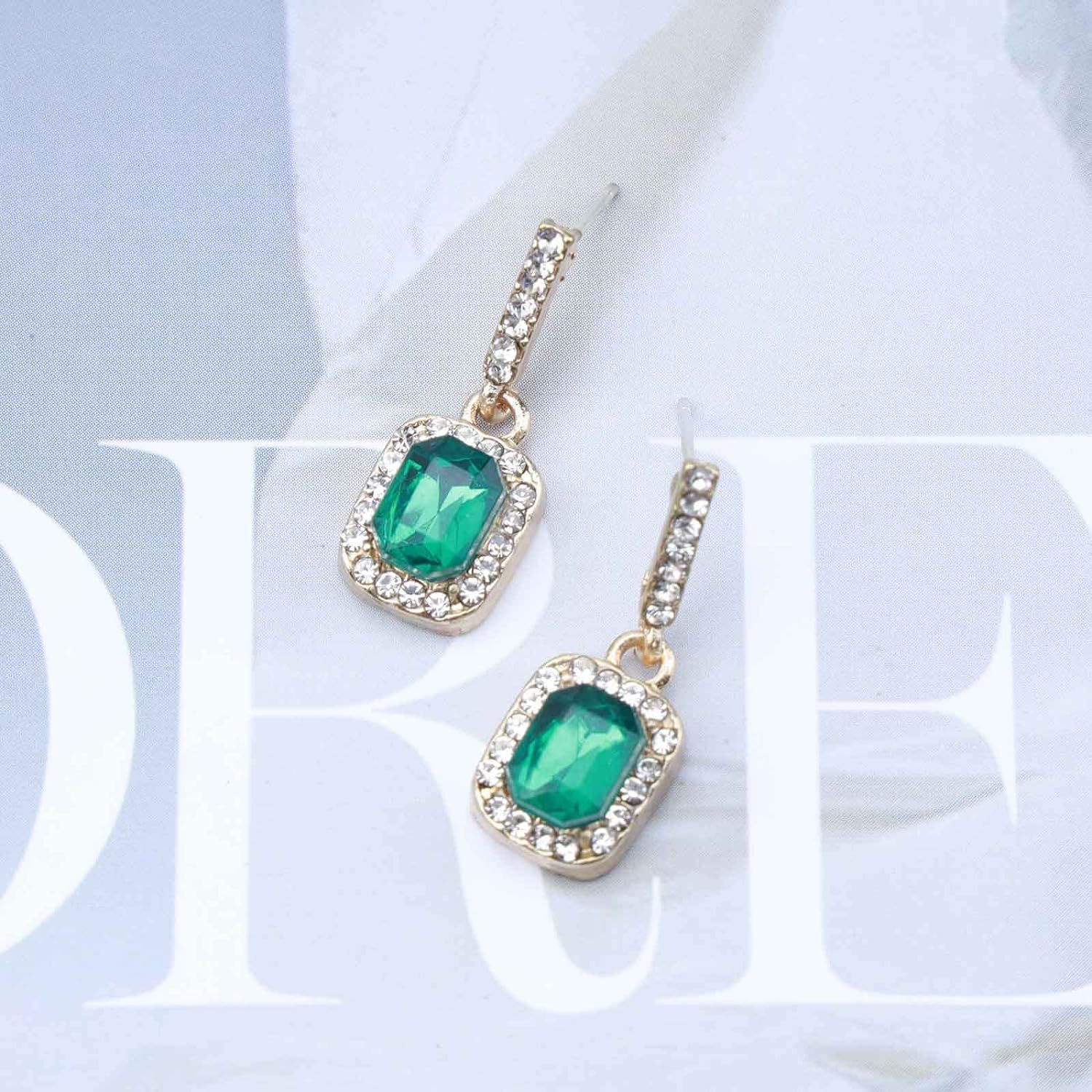 Innoven Vintage Water Diamond and Jade Earrings