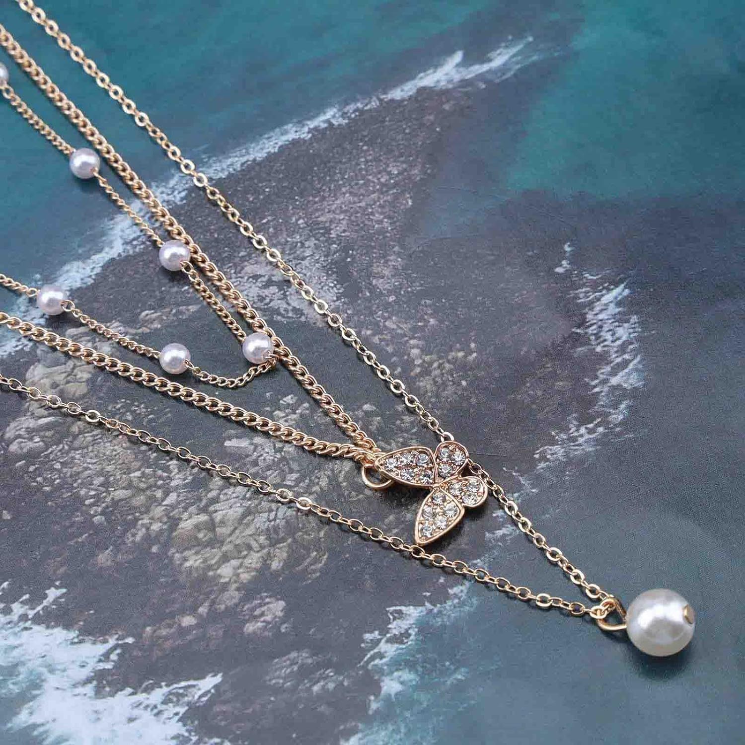 Innoven Vintage Layered Pearl Pendant Necklace