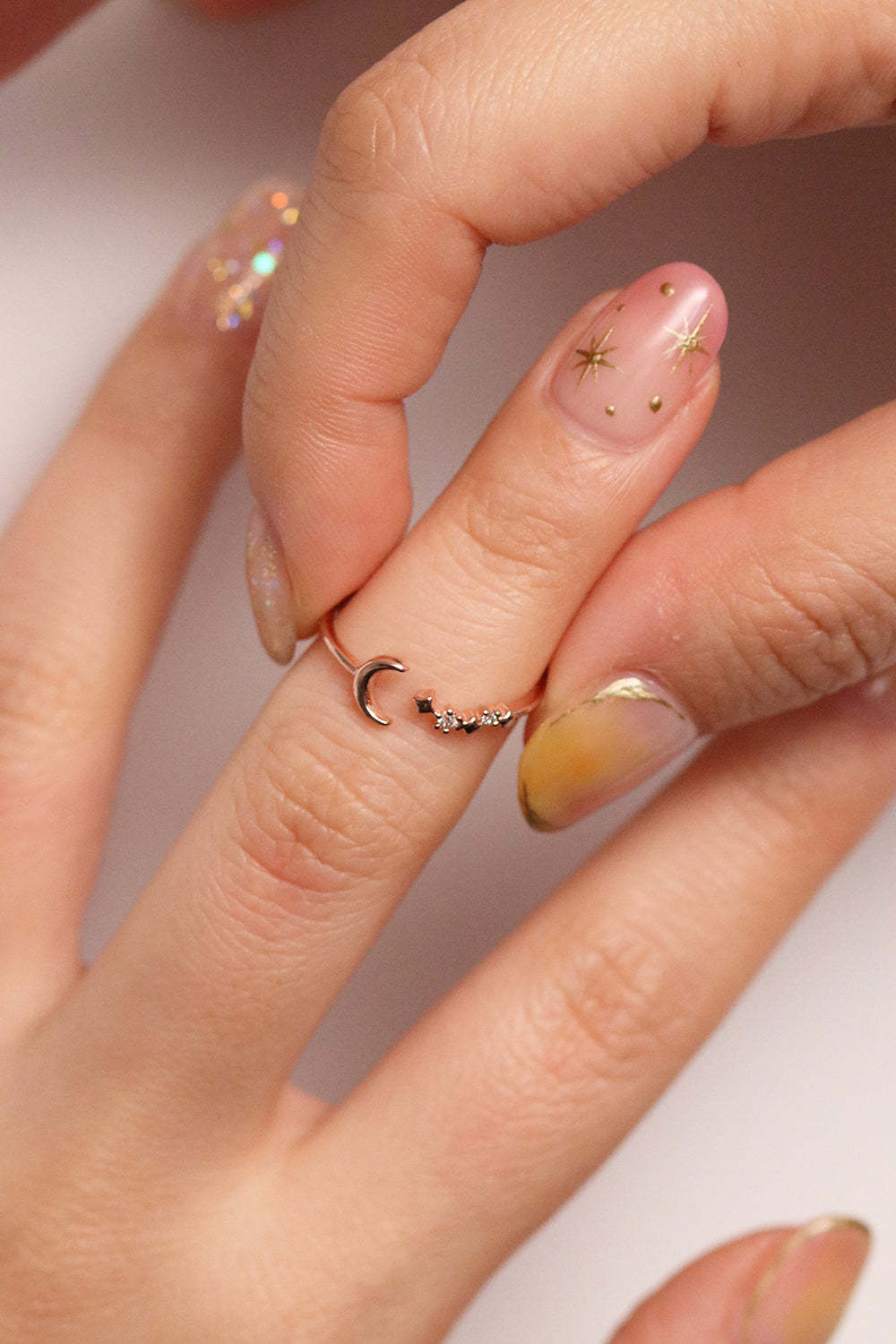 Mini moon star ring
