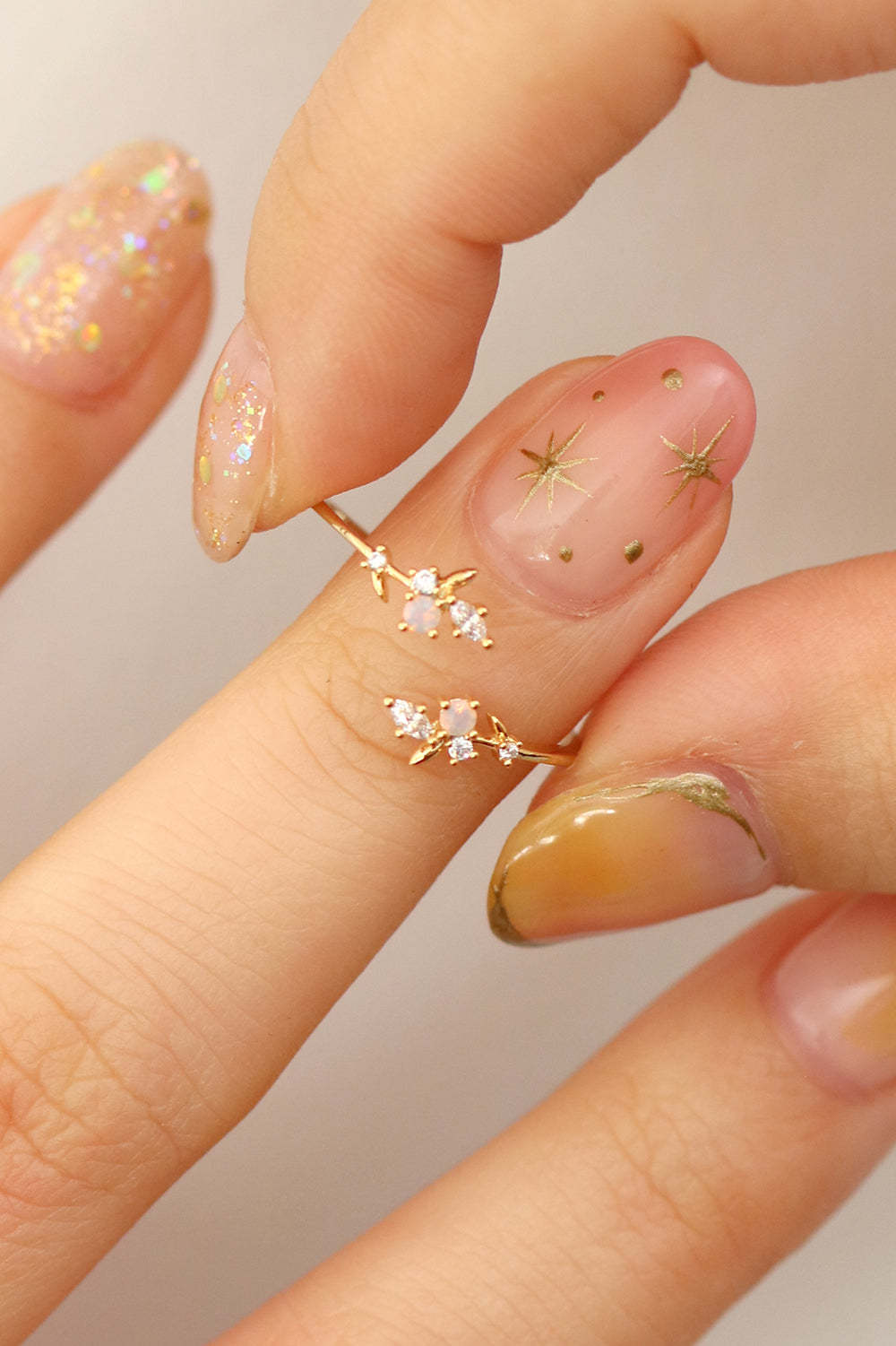 Rose quartz branch ring